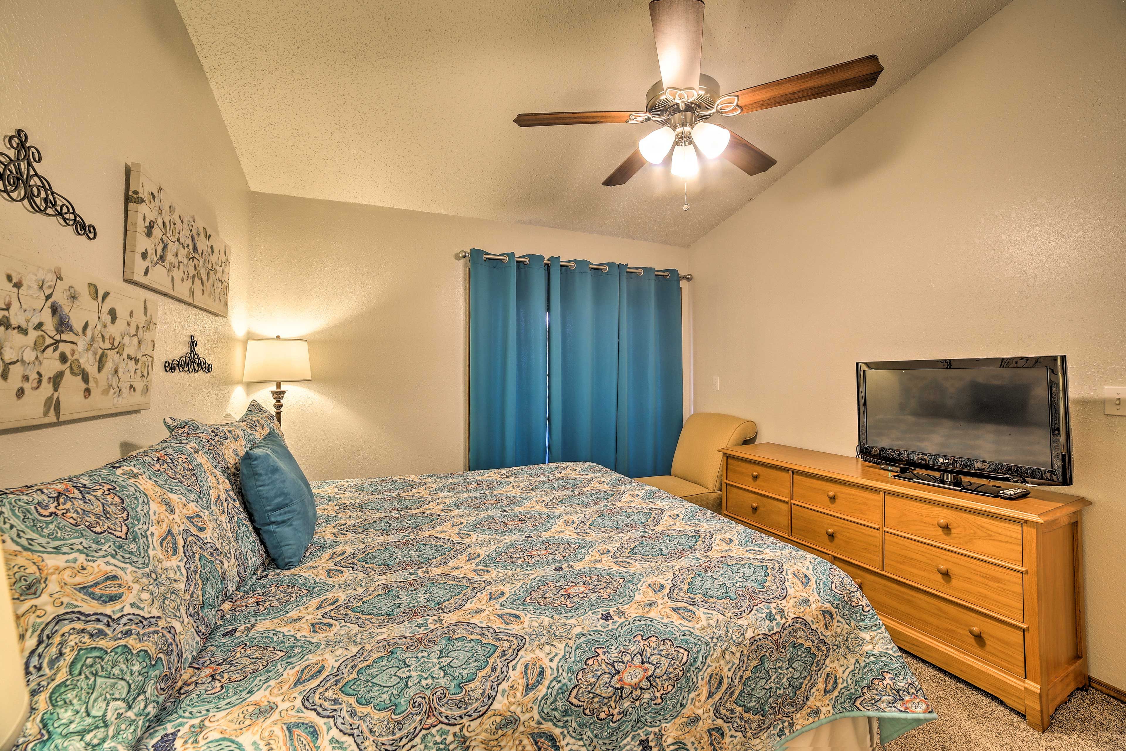 The bedroom suite will usher you right to sleep.