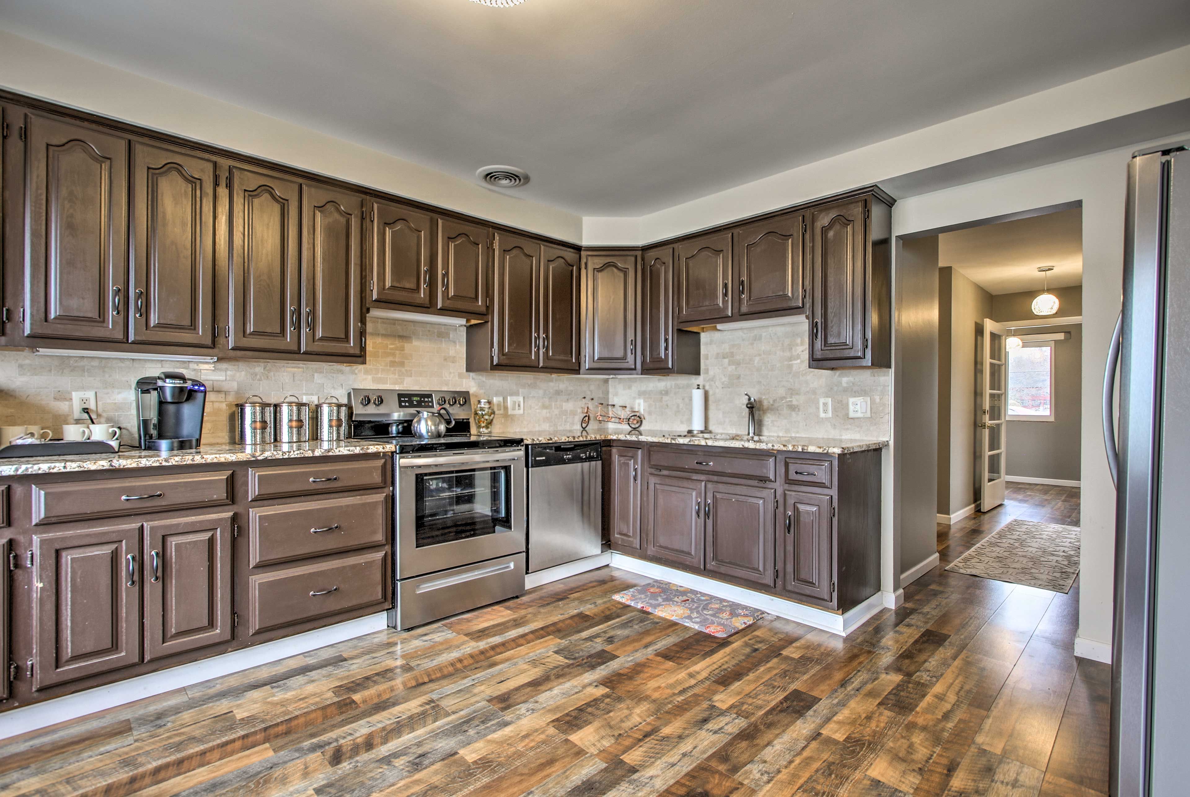 Around the corner is the fully equipped kitchen.