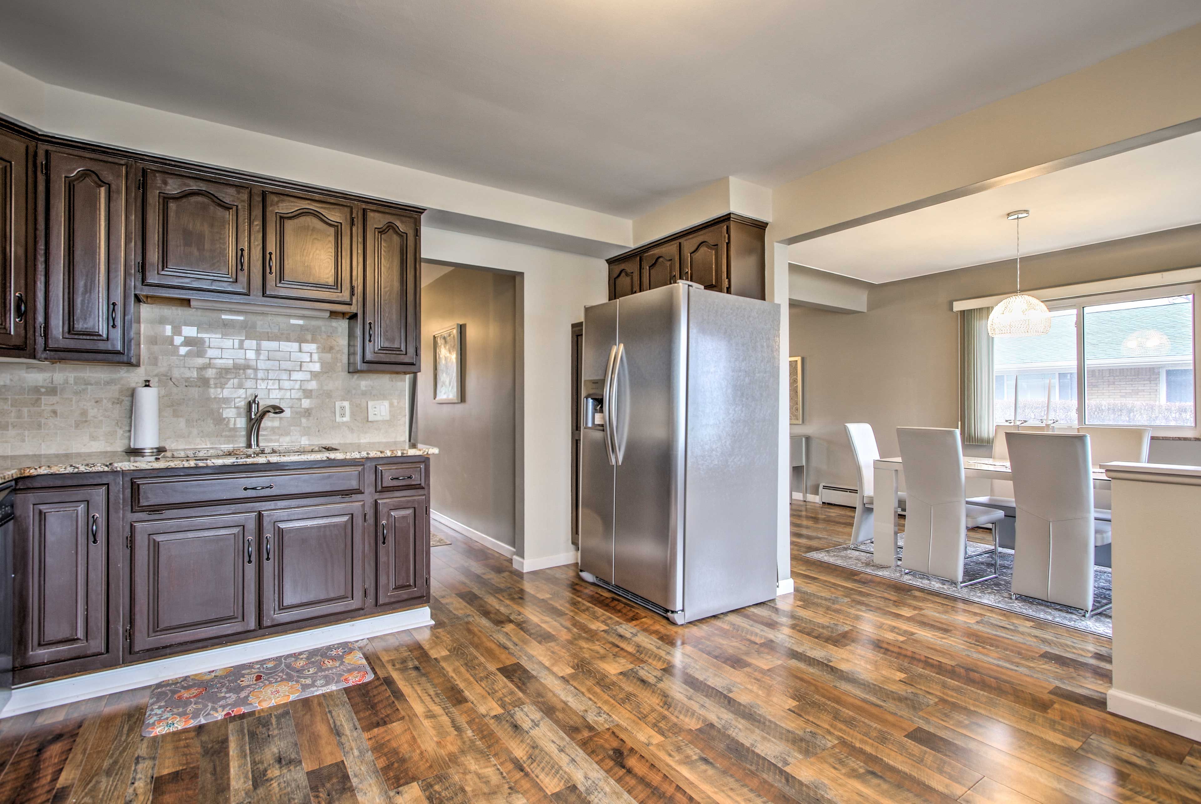 Granite countertops provided ample food prep space.