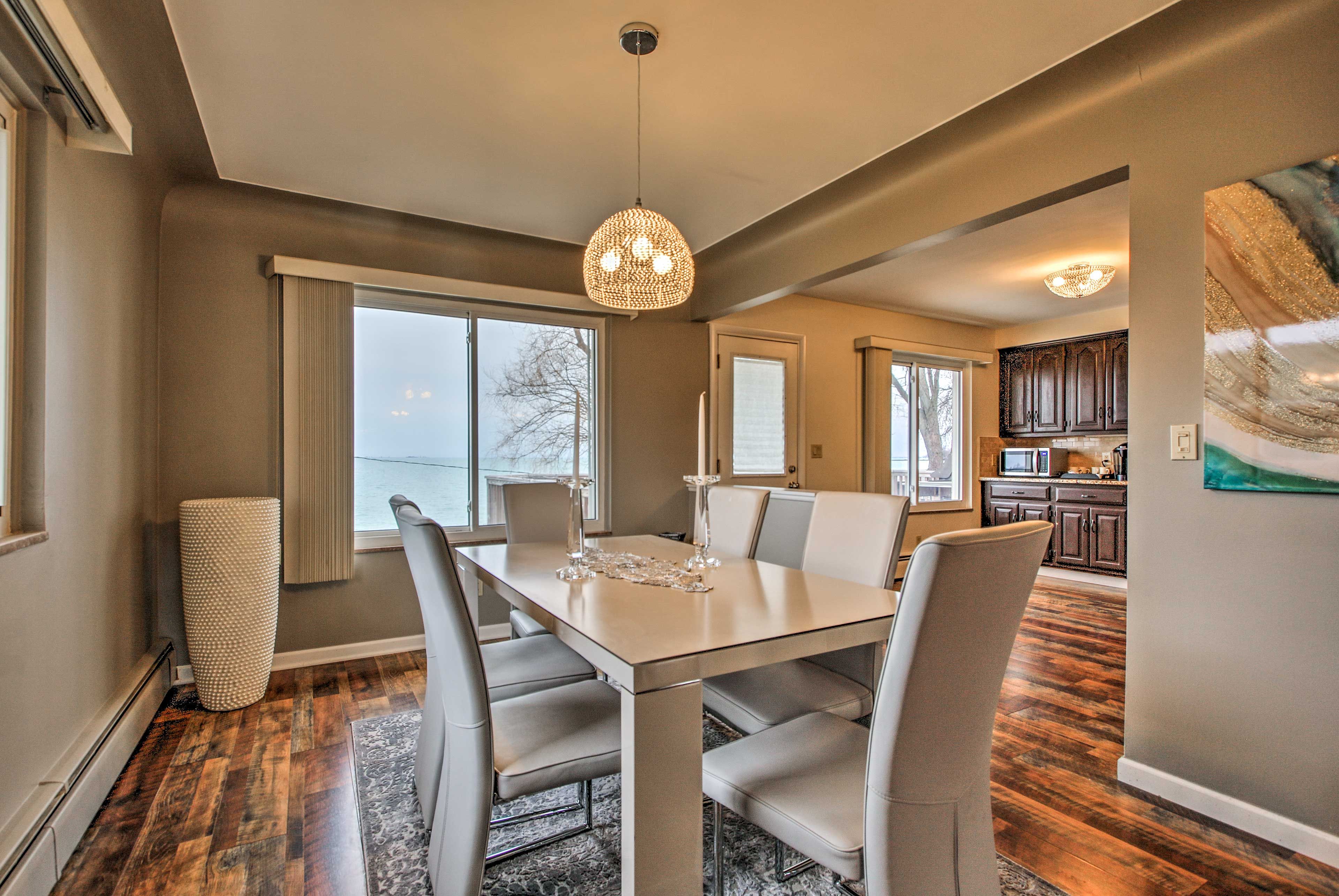 Dine with loved ones under the pendant lighting.