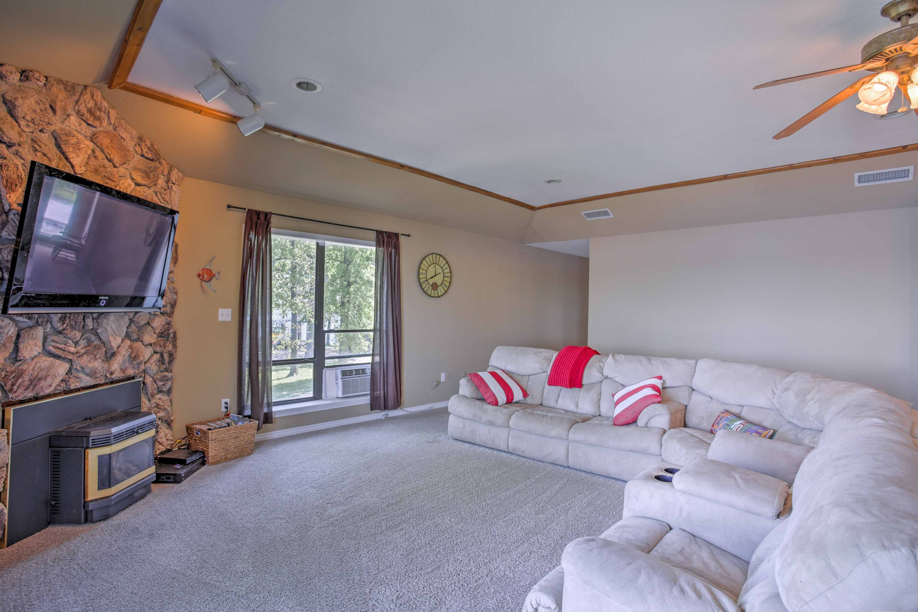 Lounge around on the plush sectional sofa.