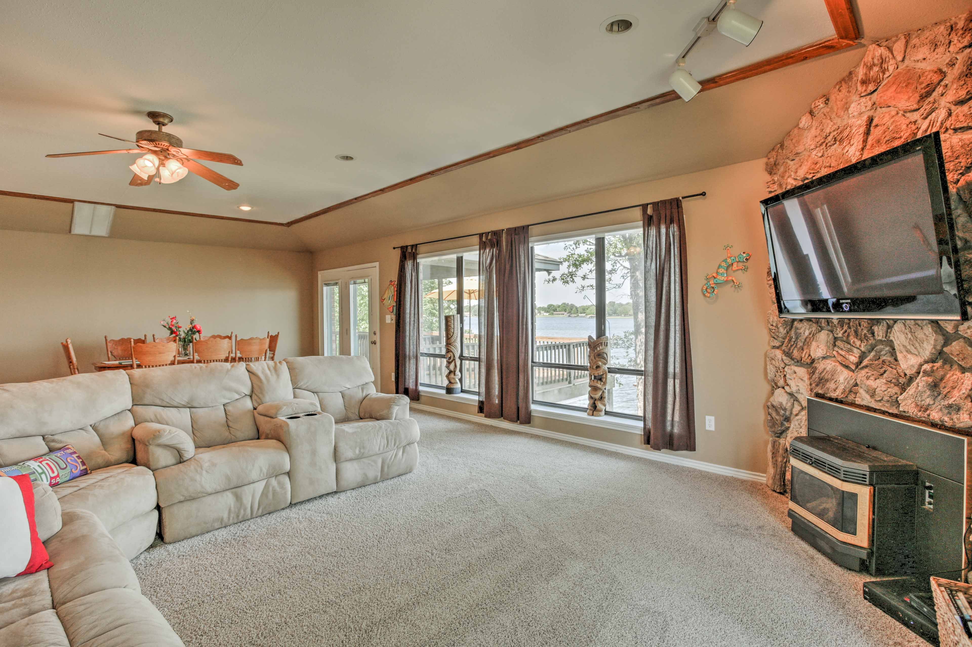 Watch your favorite show on the flat-screen cable TV.