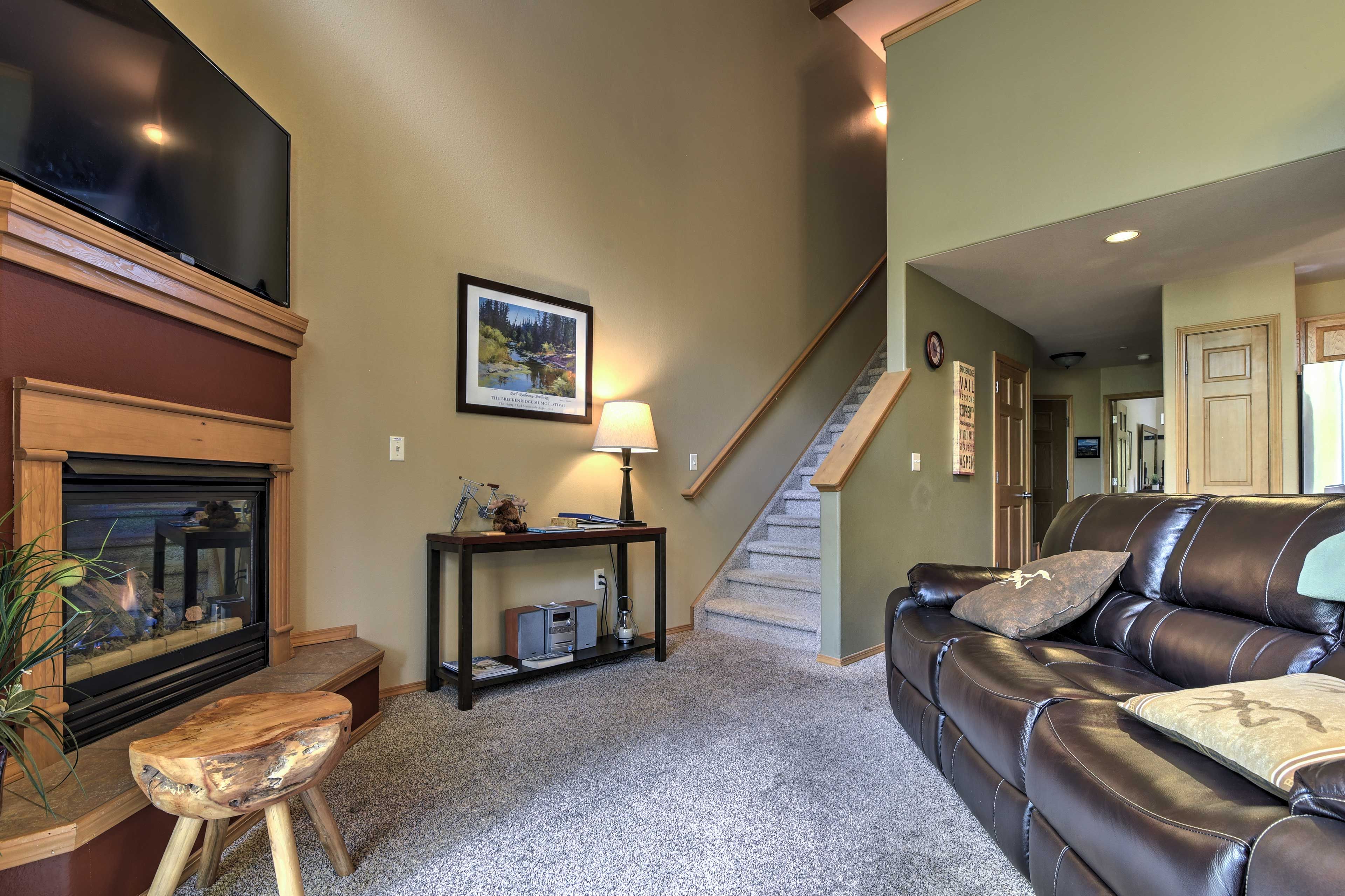 Cozy movie nights await in this warm and peaceful living room.
