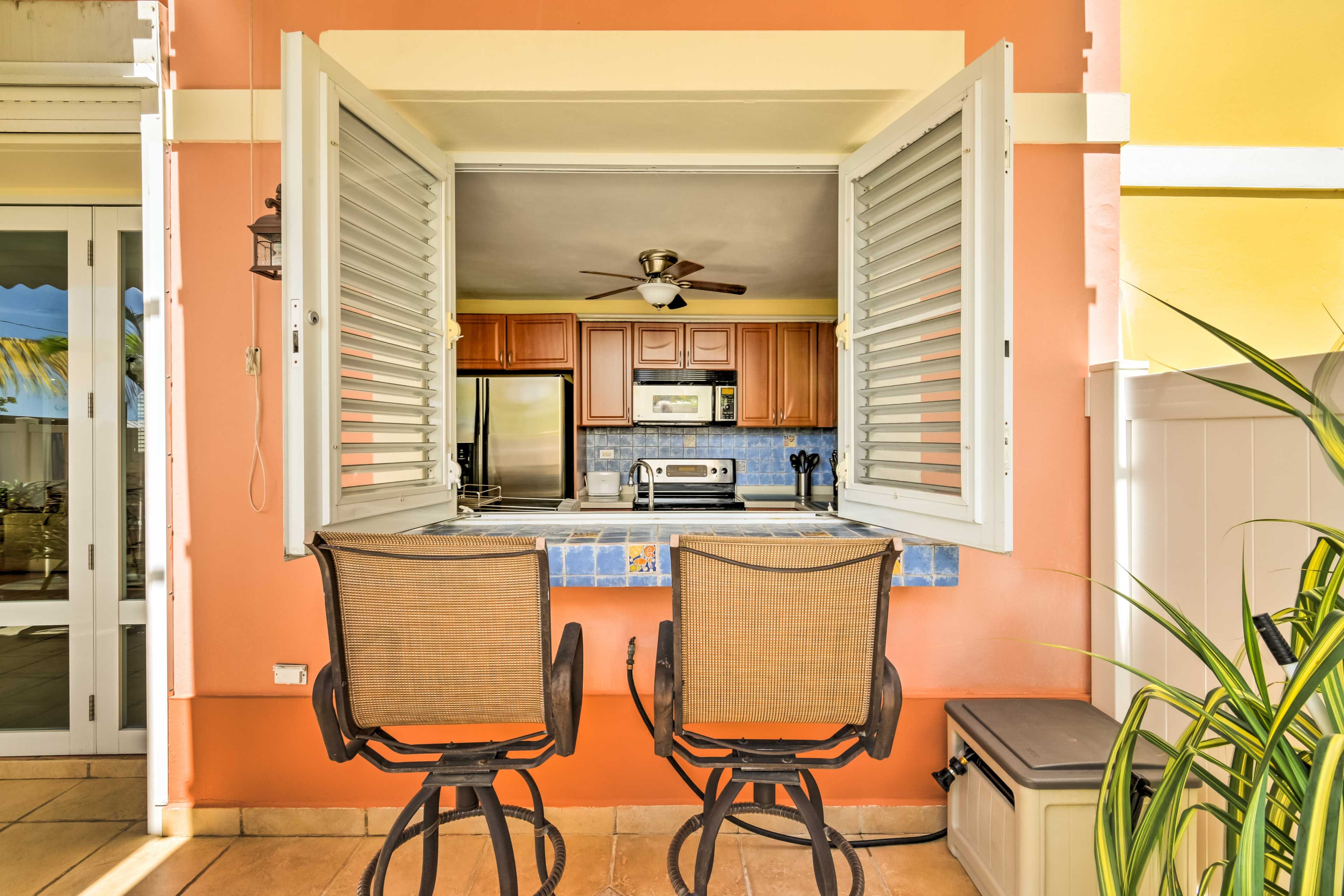Private Patio | Open Breakfast Bar | Gas Grill | Ocean Views