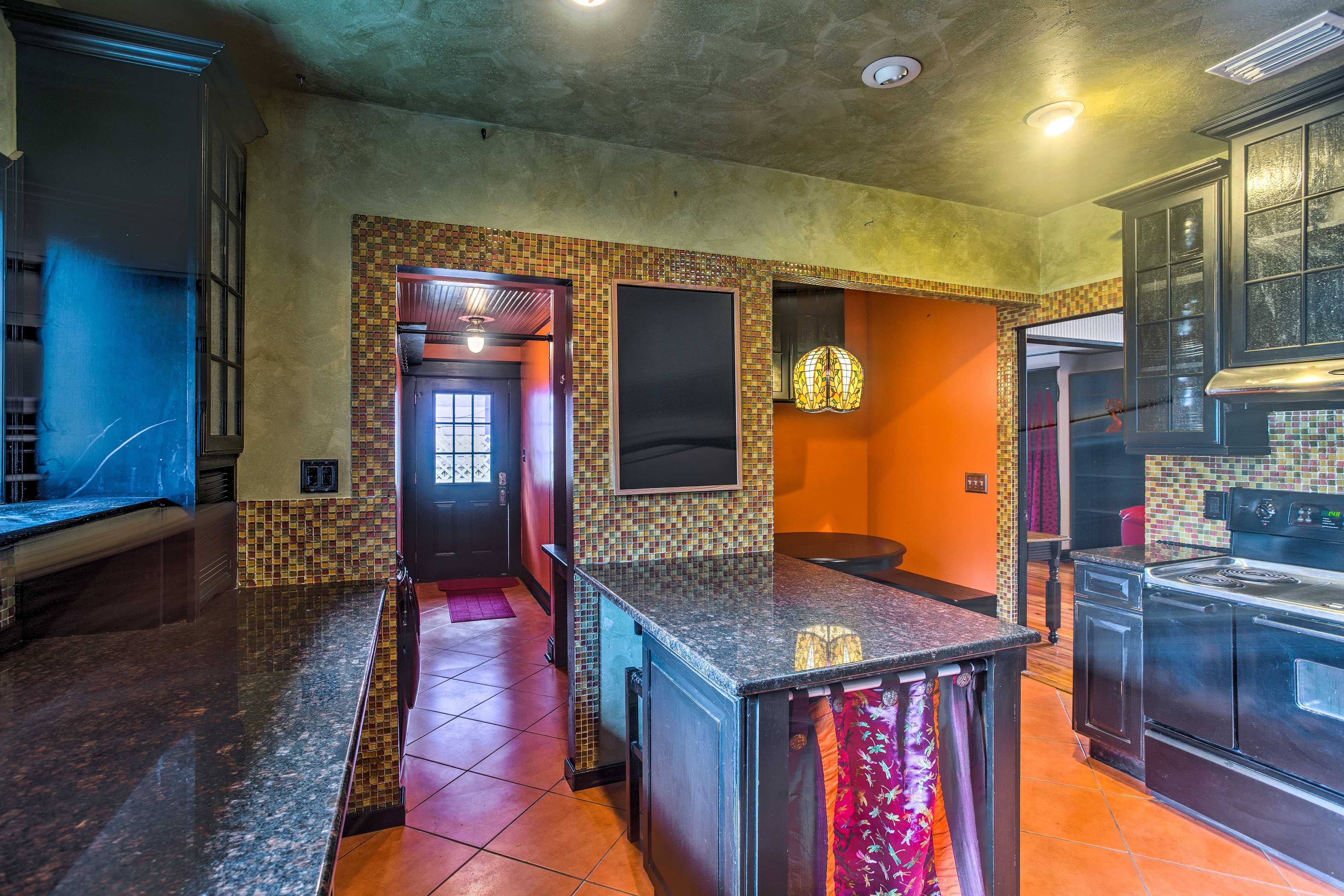 The center island offers ample meal prep space.