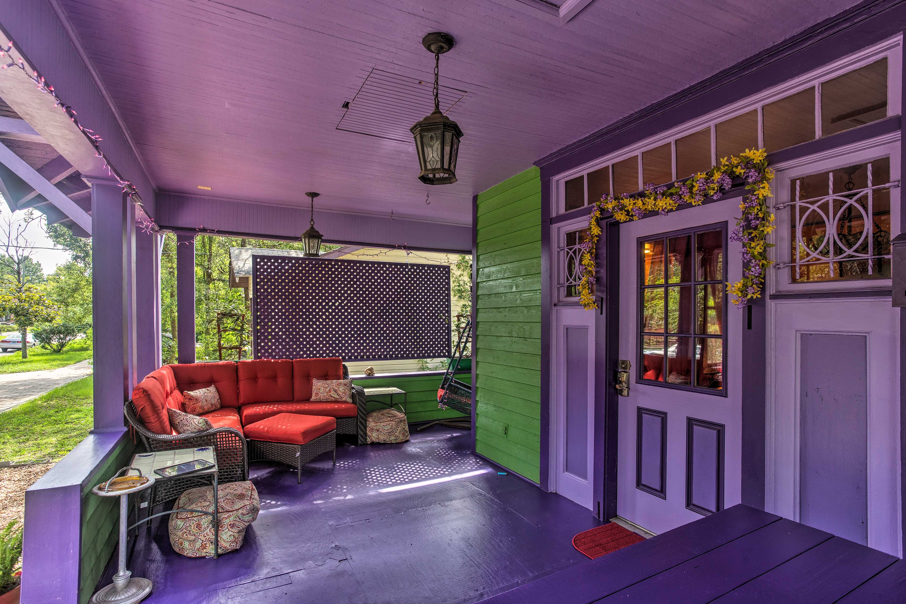 Grab a bottle of wine to enjoy on the furnished front porch.