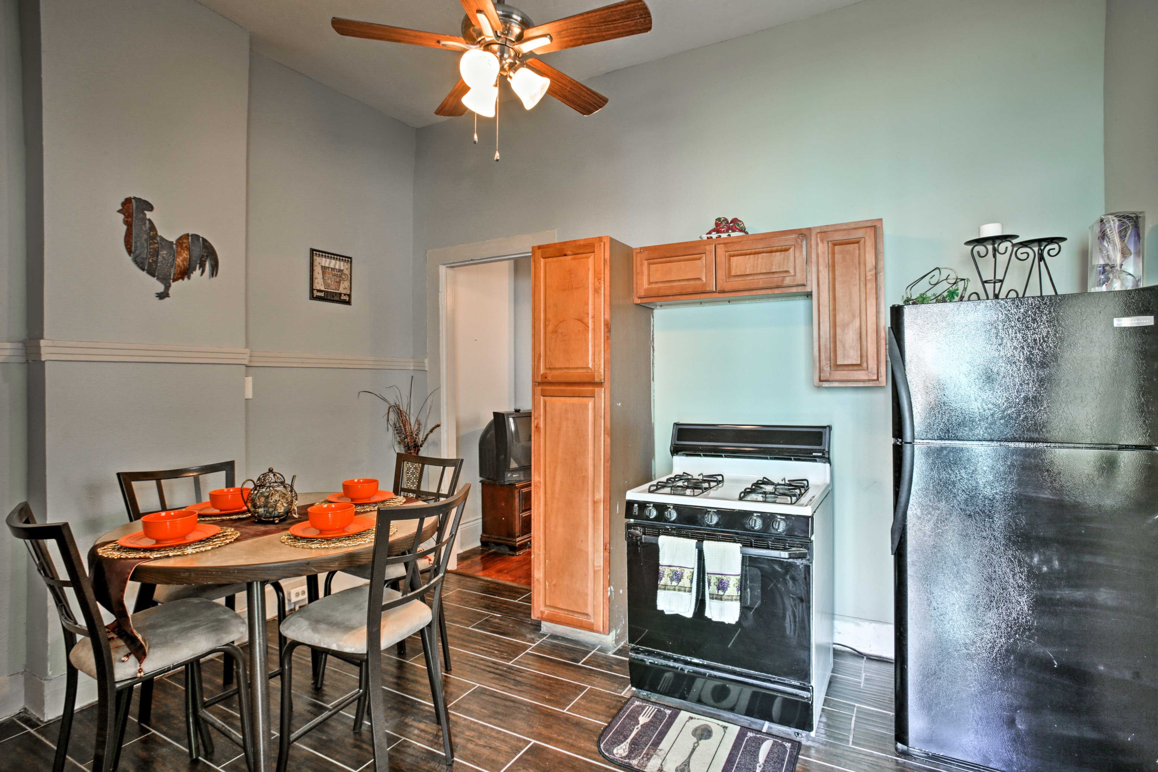 Head into the well-equipped kitchen.