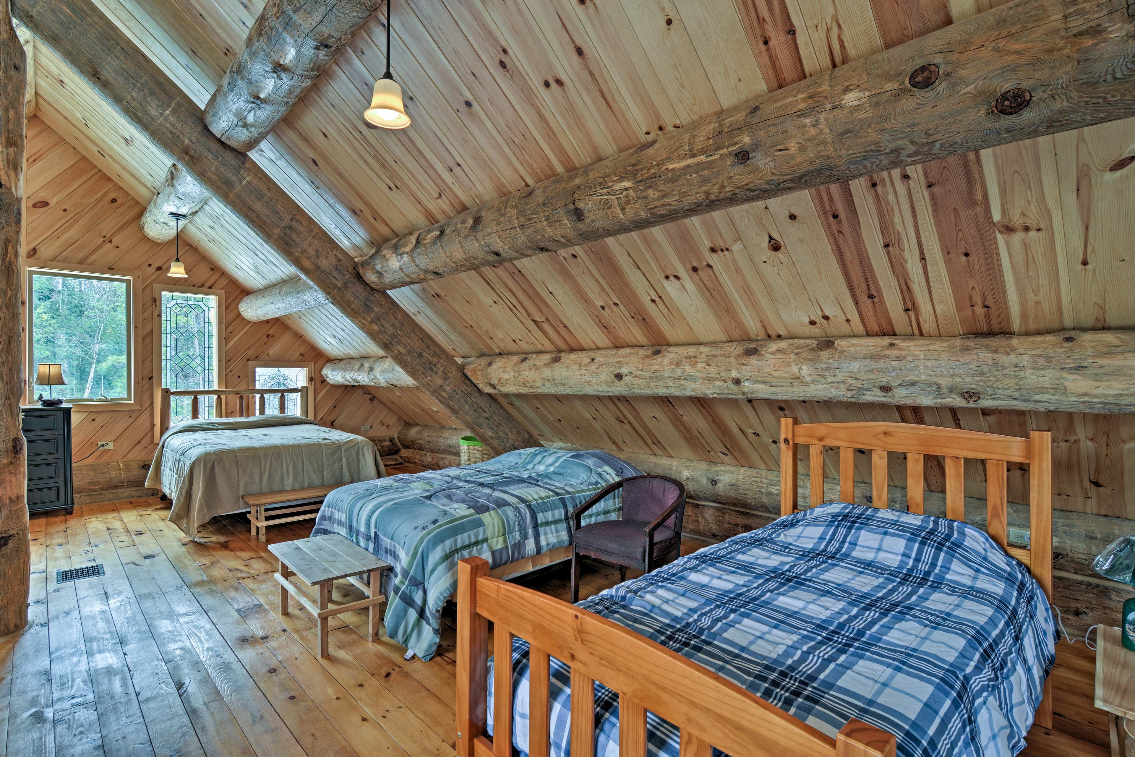 Head up to the loft where there’s an assortment of sleeping arrangements!