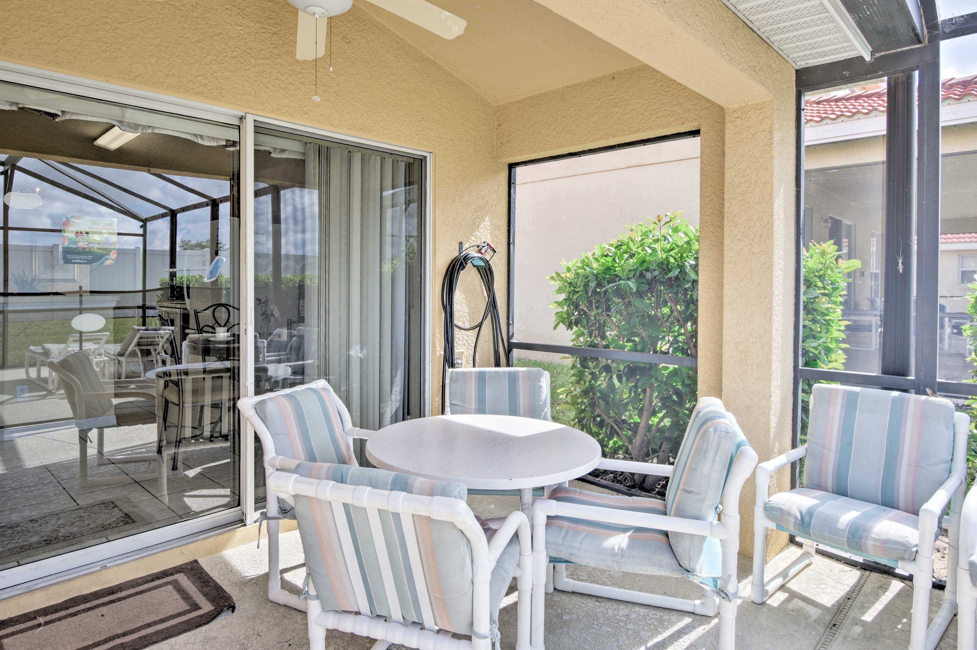 Catch some shade under the covered patio and dine al fresco.