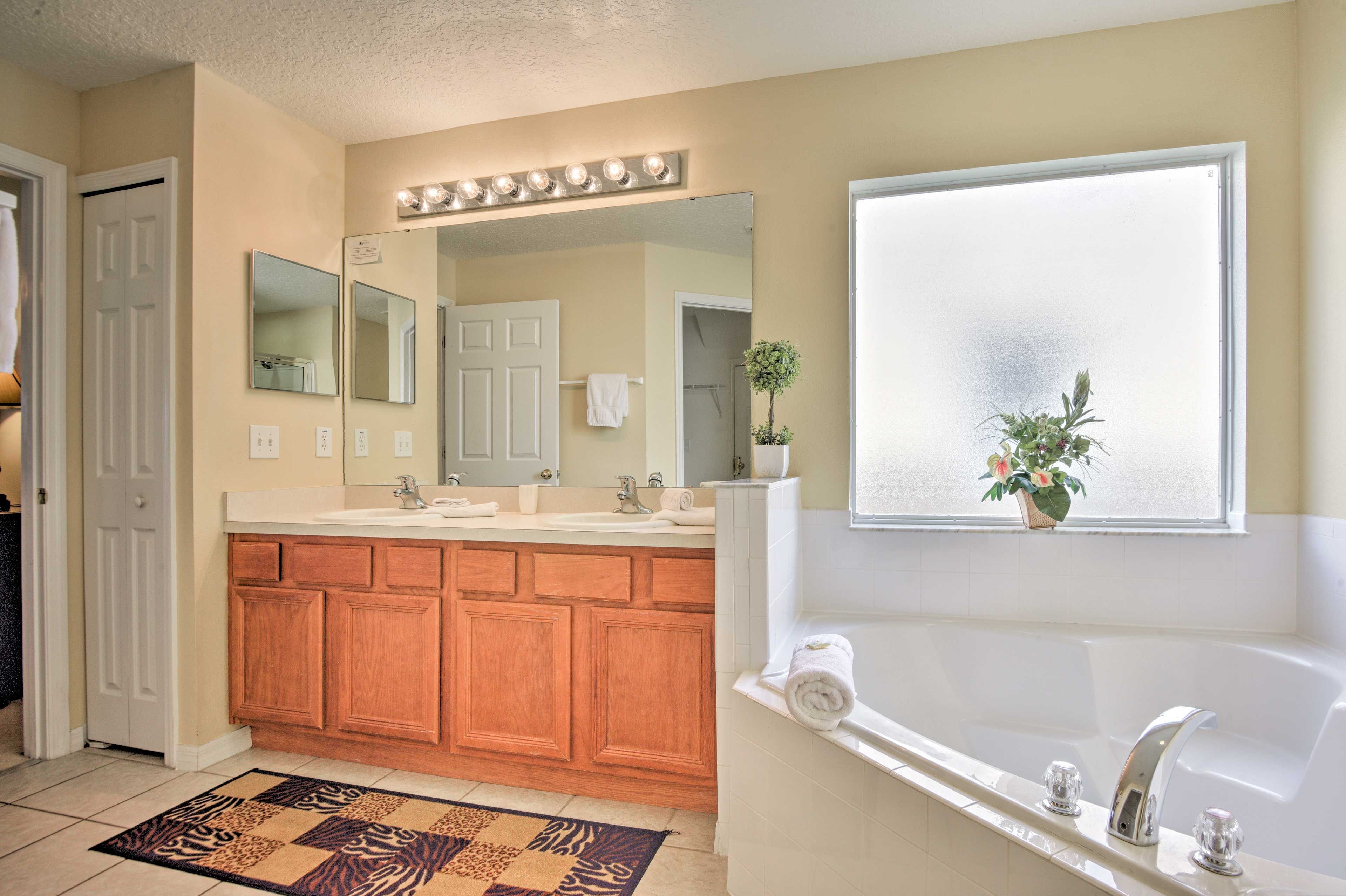 Sink into the jetted tub for a relaxing start to the day.