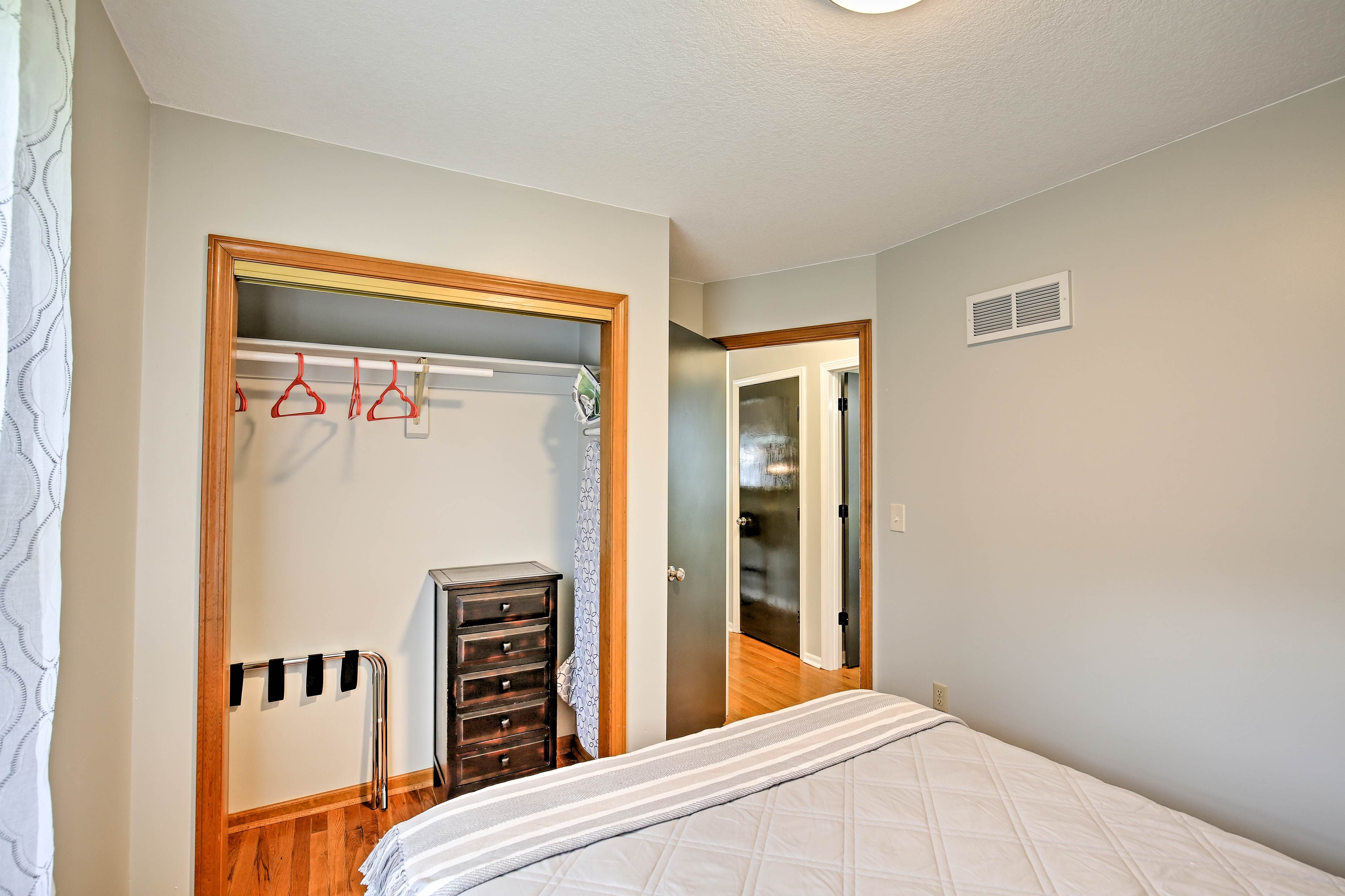 Hang up your dresses and stuff your socks in the drawers.