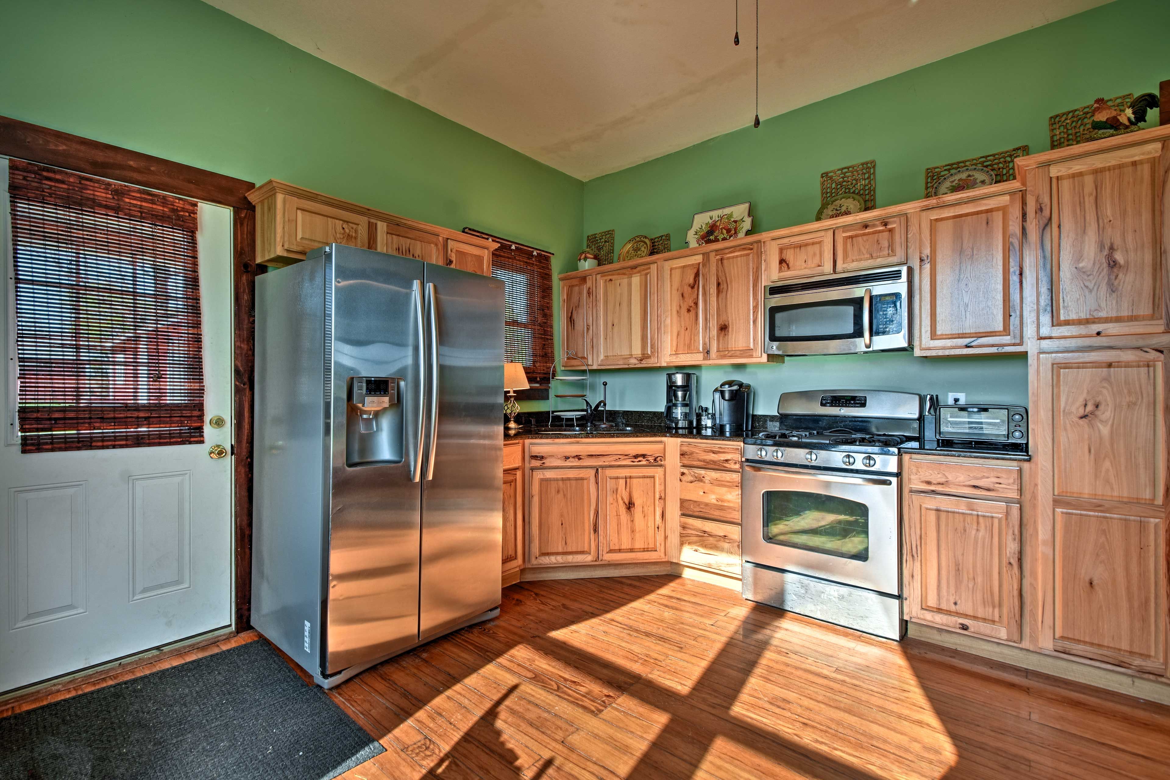 The kitchen boasts new appliances.