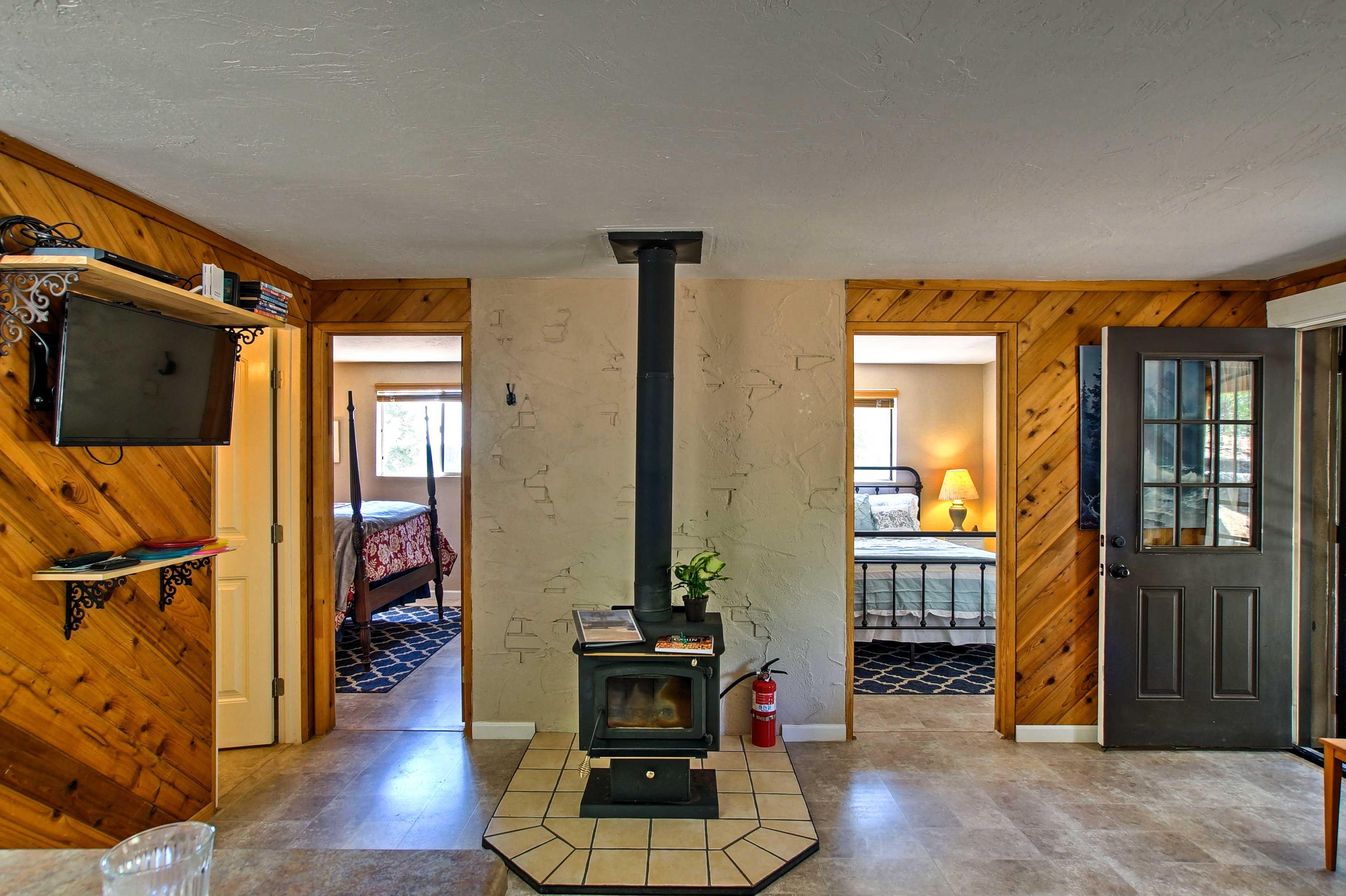 Throw some logs on the wood-burning stove.