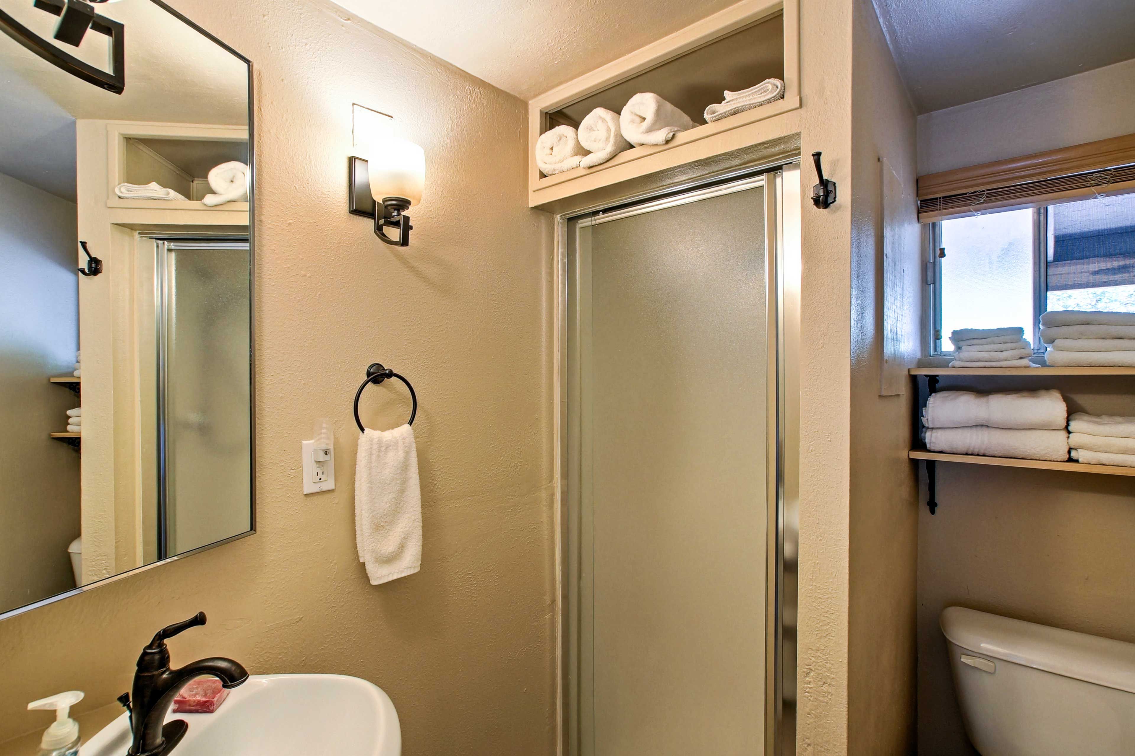 Rise and shine with a refreshing rinse in the walk-in shower.