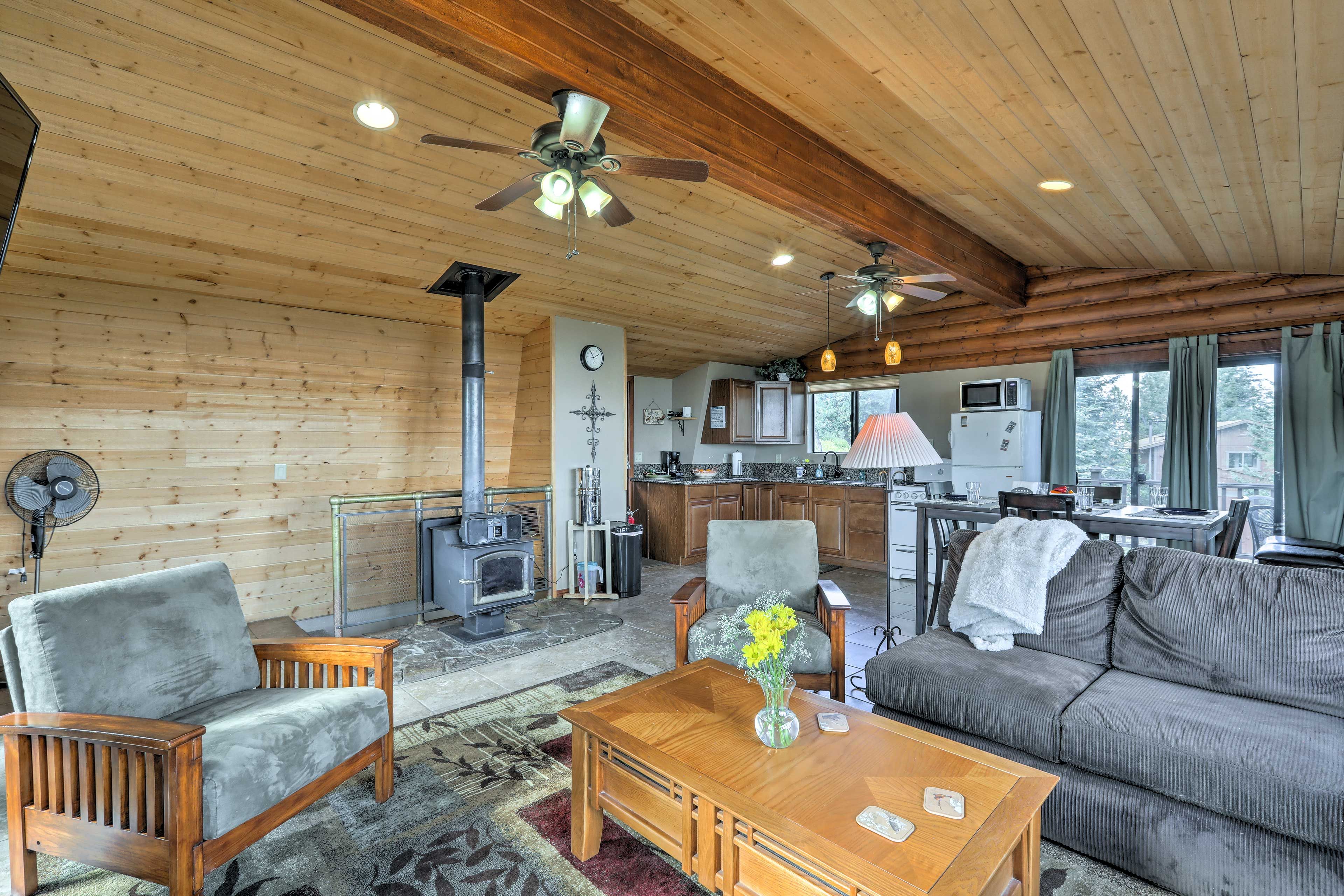 Throw some logs on the wood-burning stove for cozy evenings in.