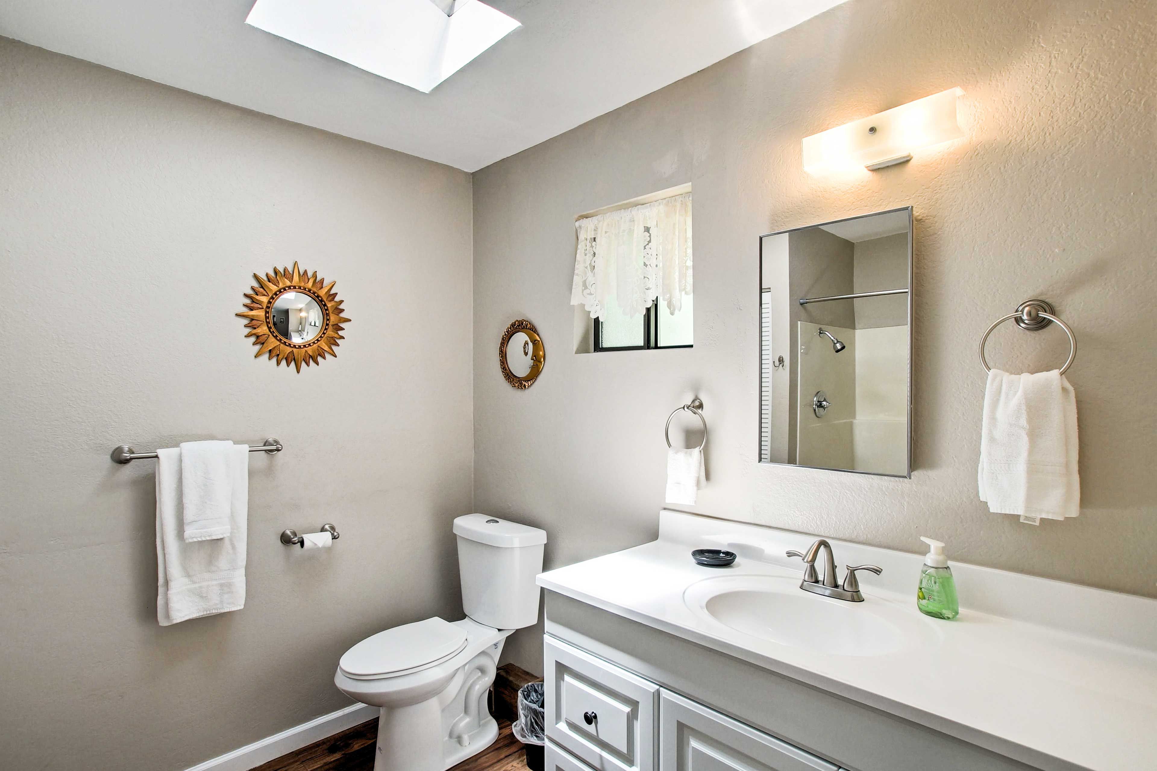 Freshen up before bed in this full bathroom!
