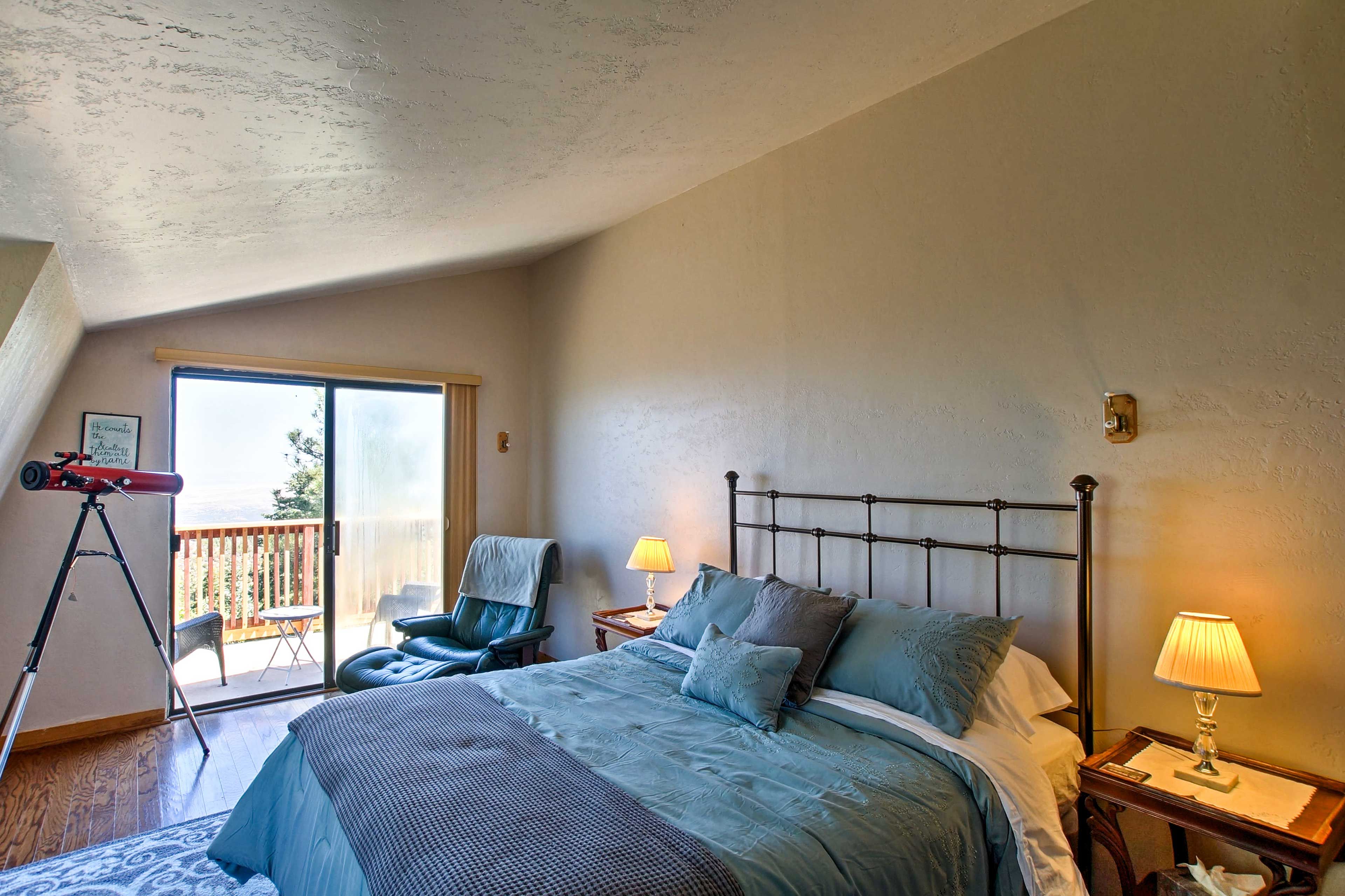 This bright and breezy bedroom evokes a serene ambiance.