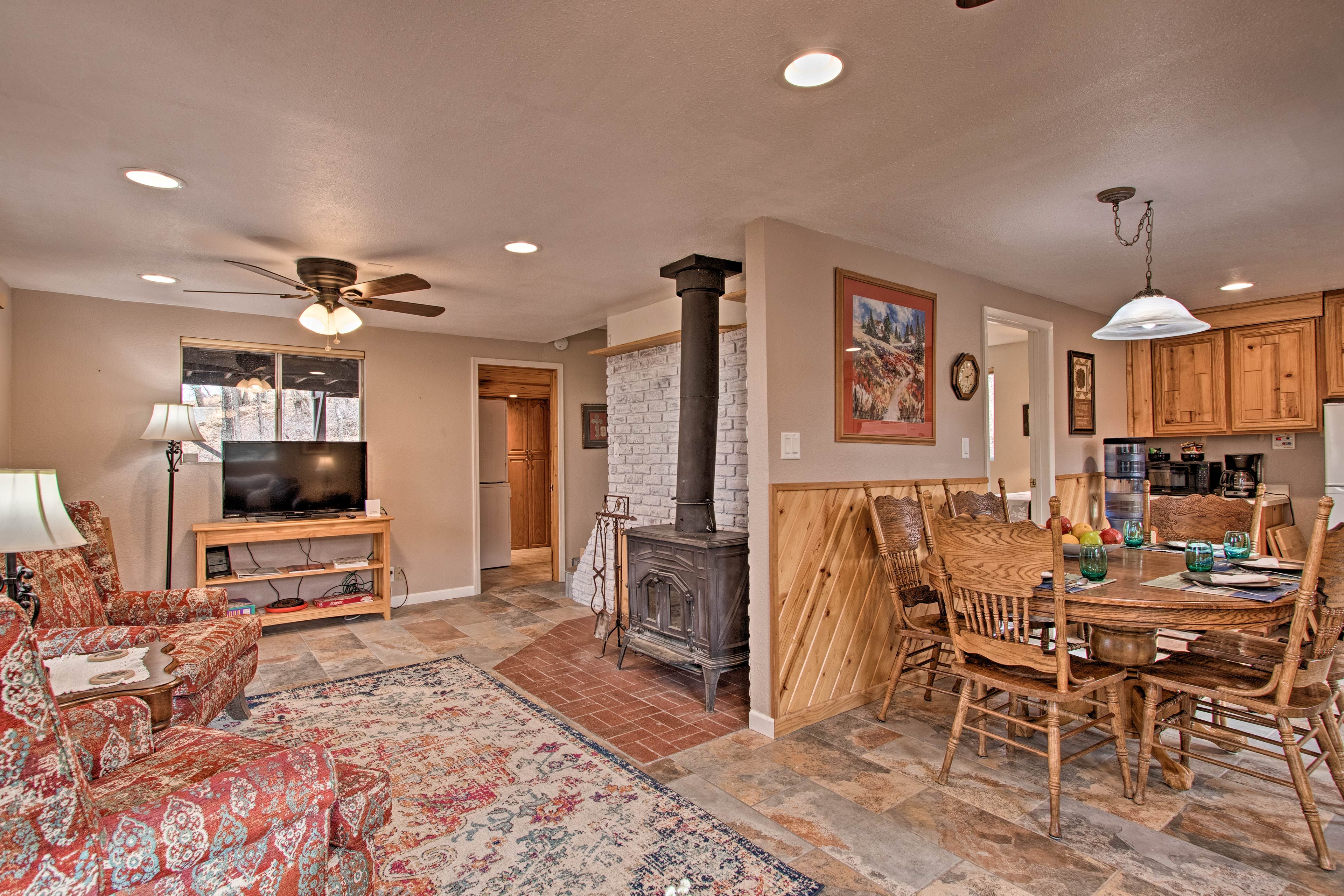 The living room flows into the dining area.