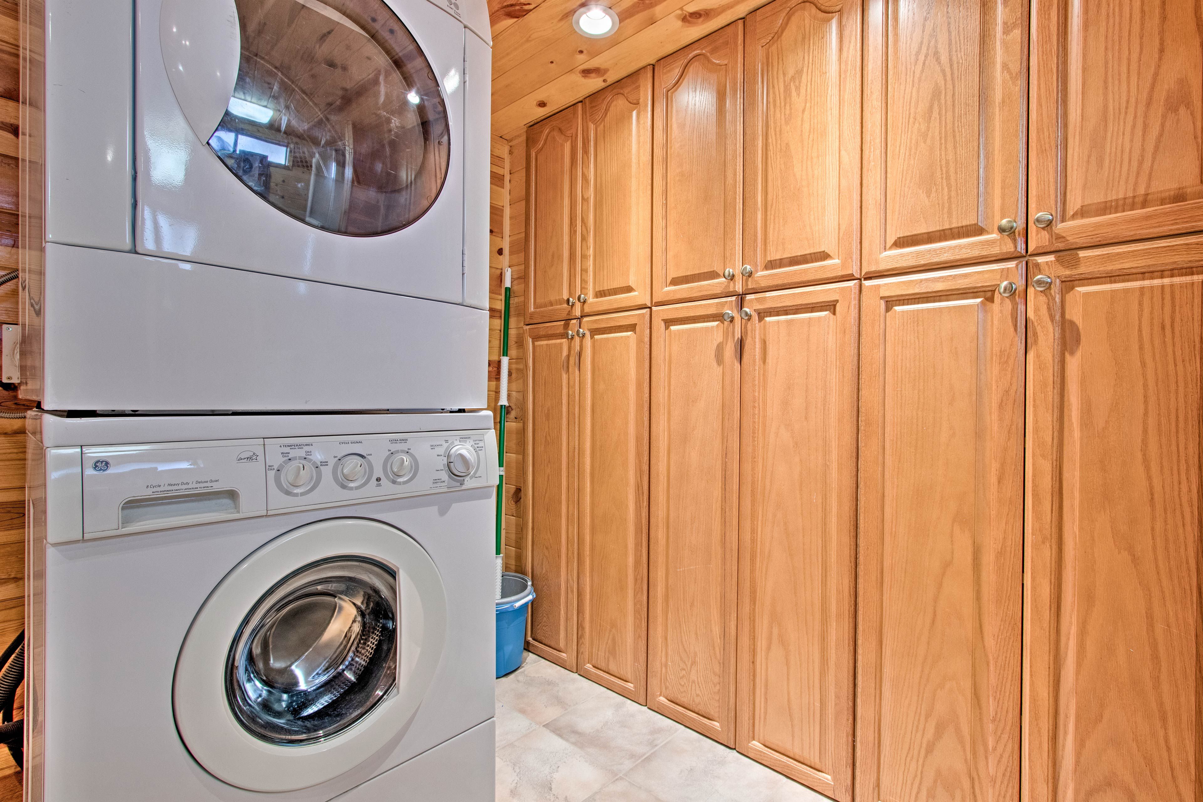 Toss your dirty clothes in the laundry machines.