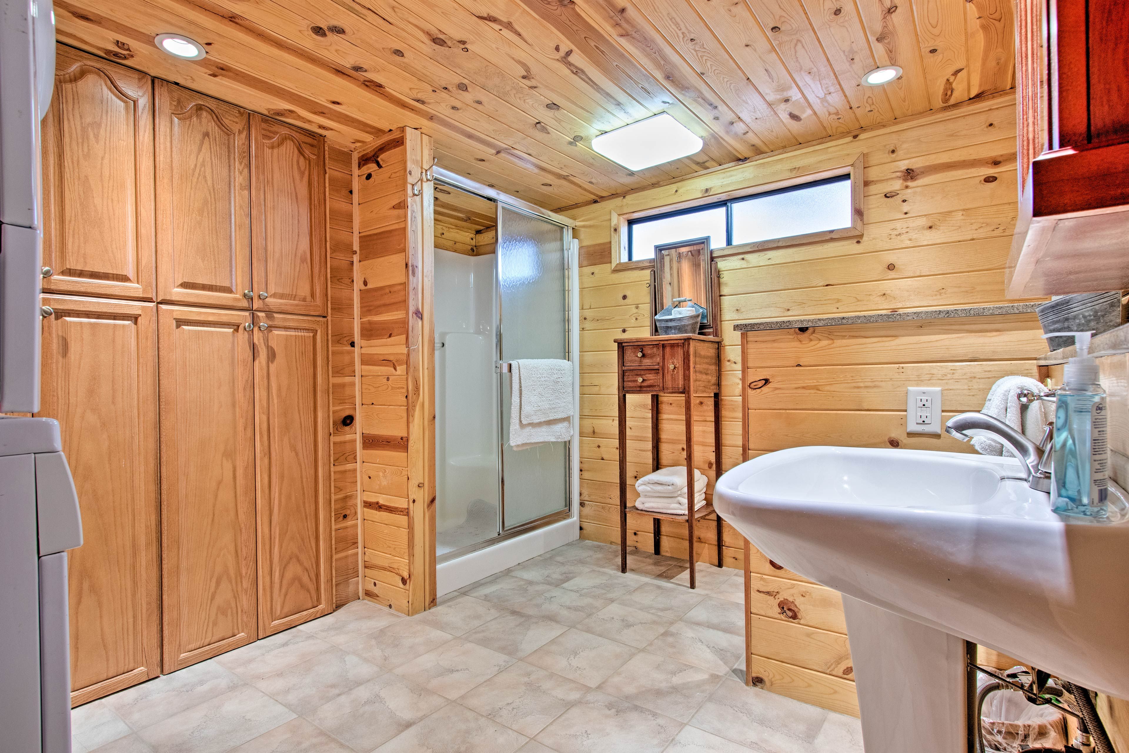 This bathroom has a walk-in shower.