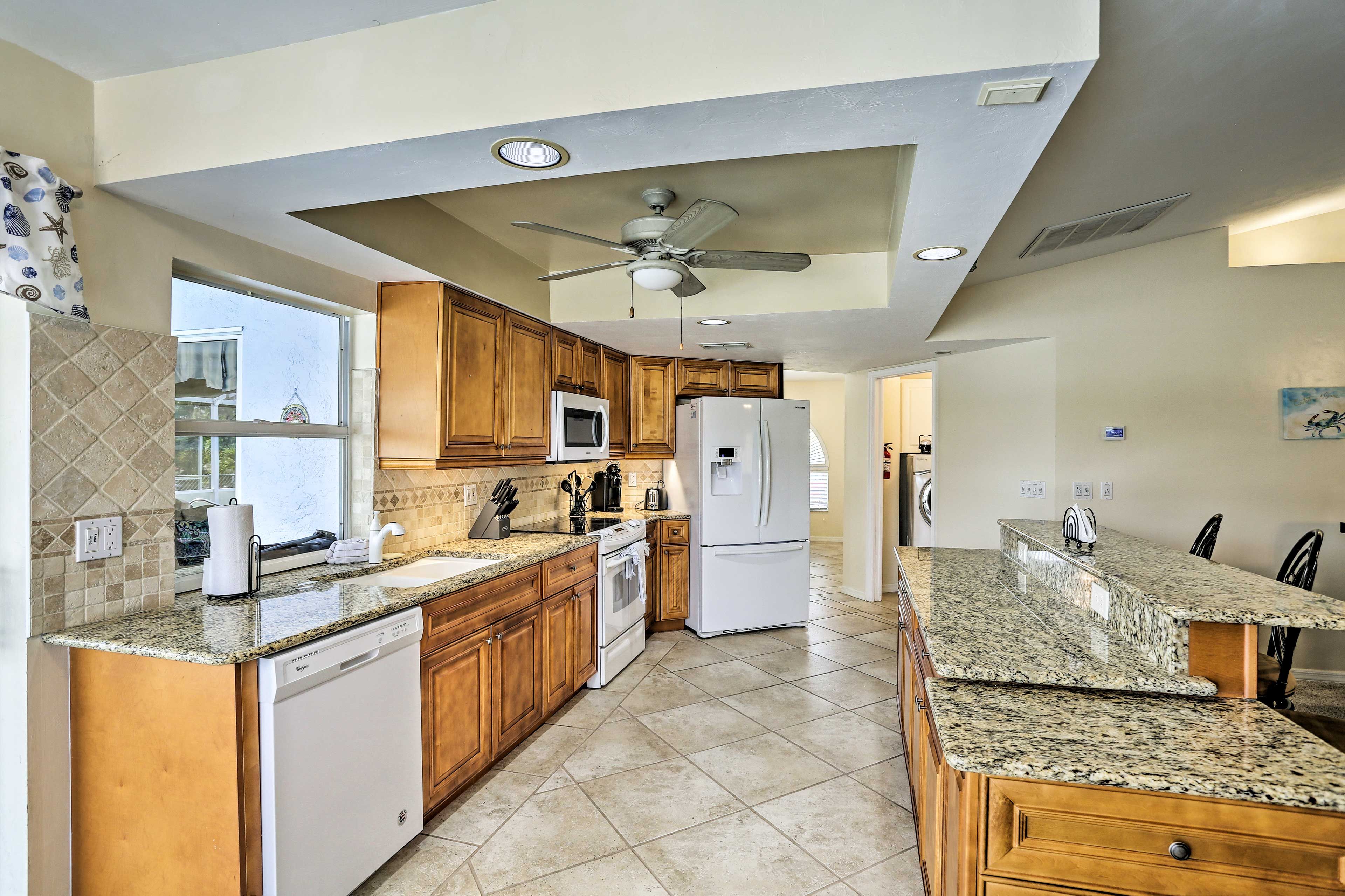 Prepare meals for your crew in the fully equipped kitchen.