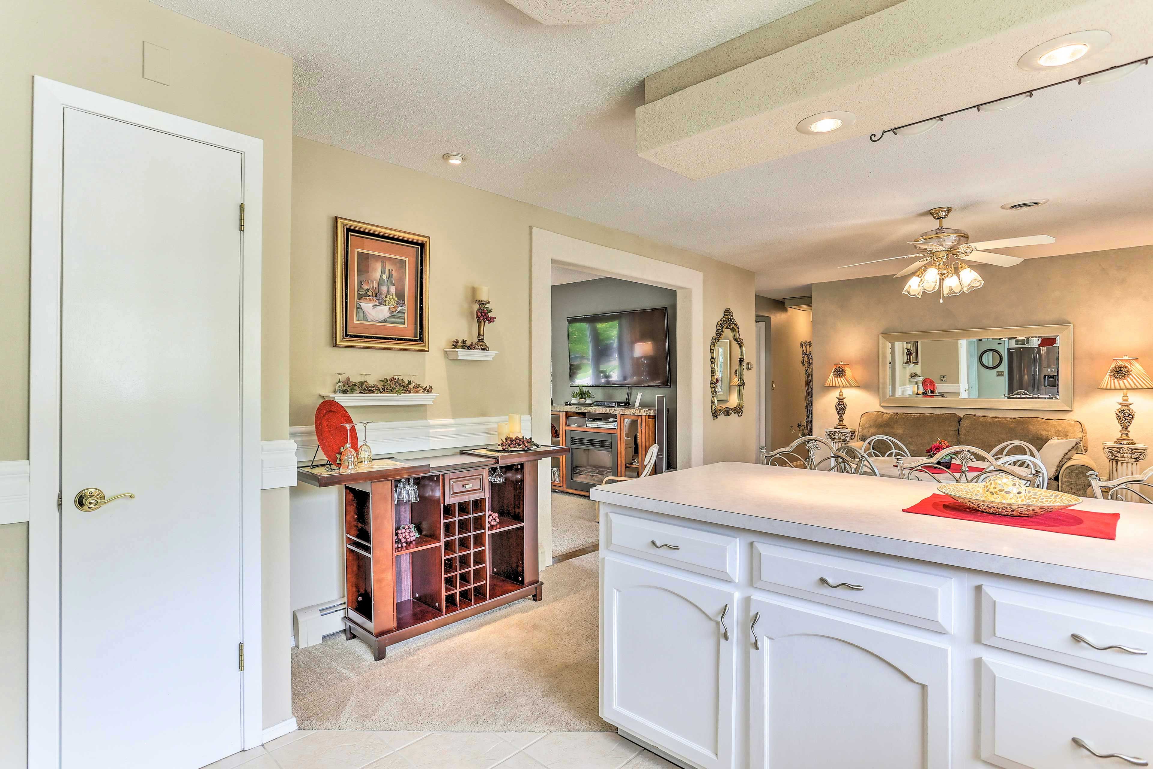 There's ample counter space for meal prep.