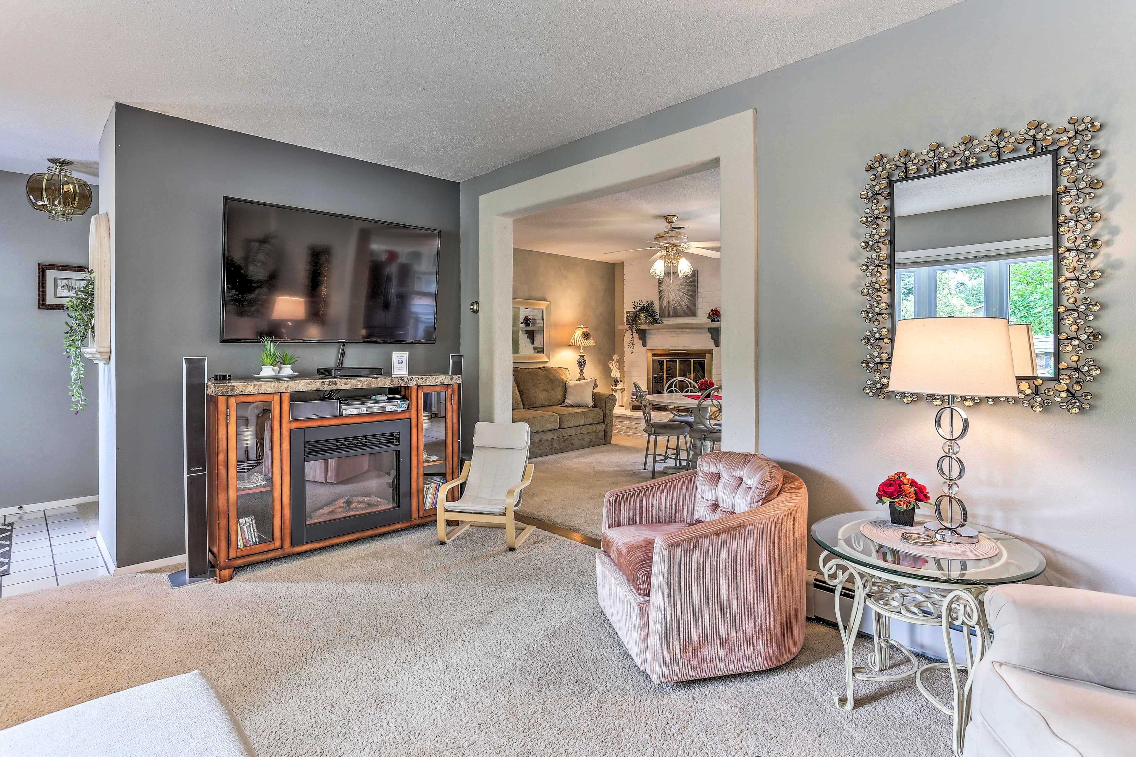 Enjoy family favorites on the flat-screen TV.