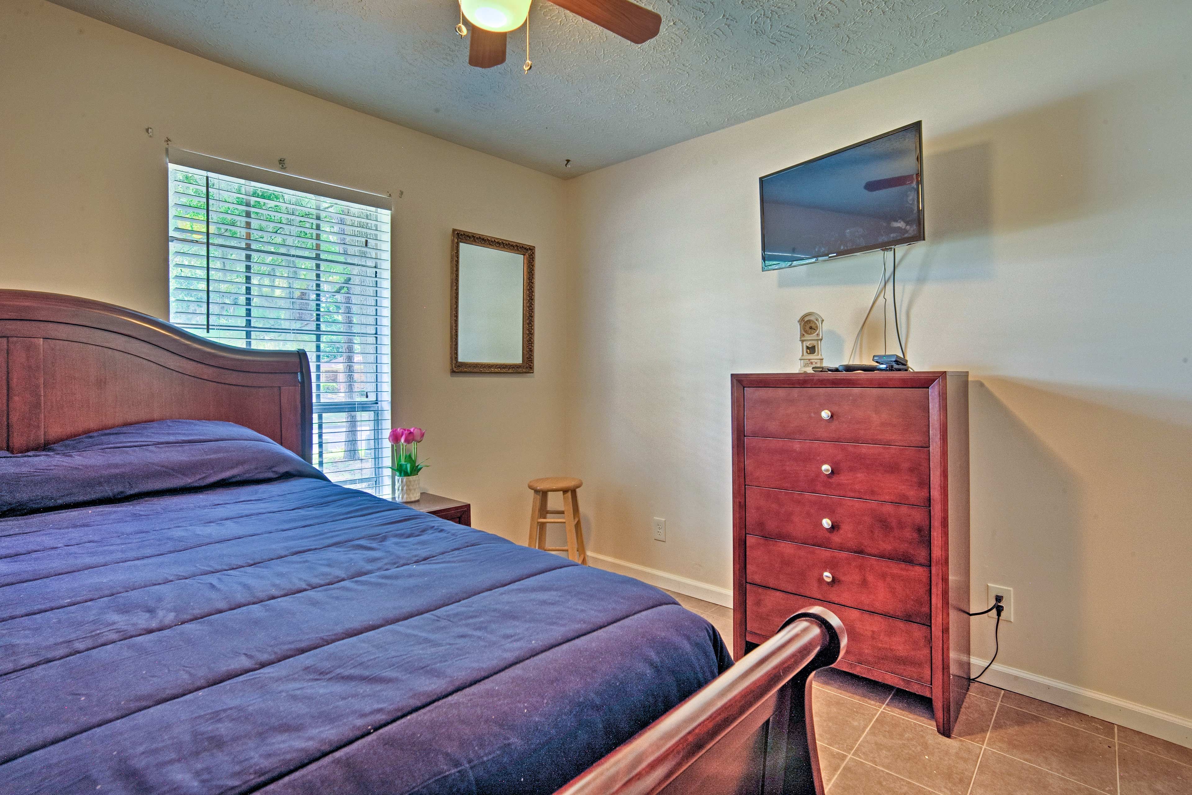 Fall asleep watching your favorite shows on the flat-screen cable TV.