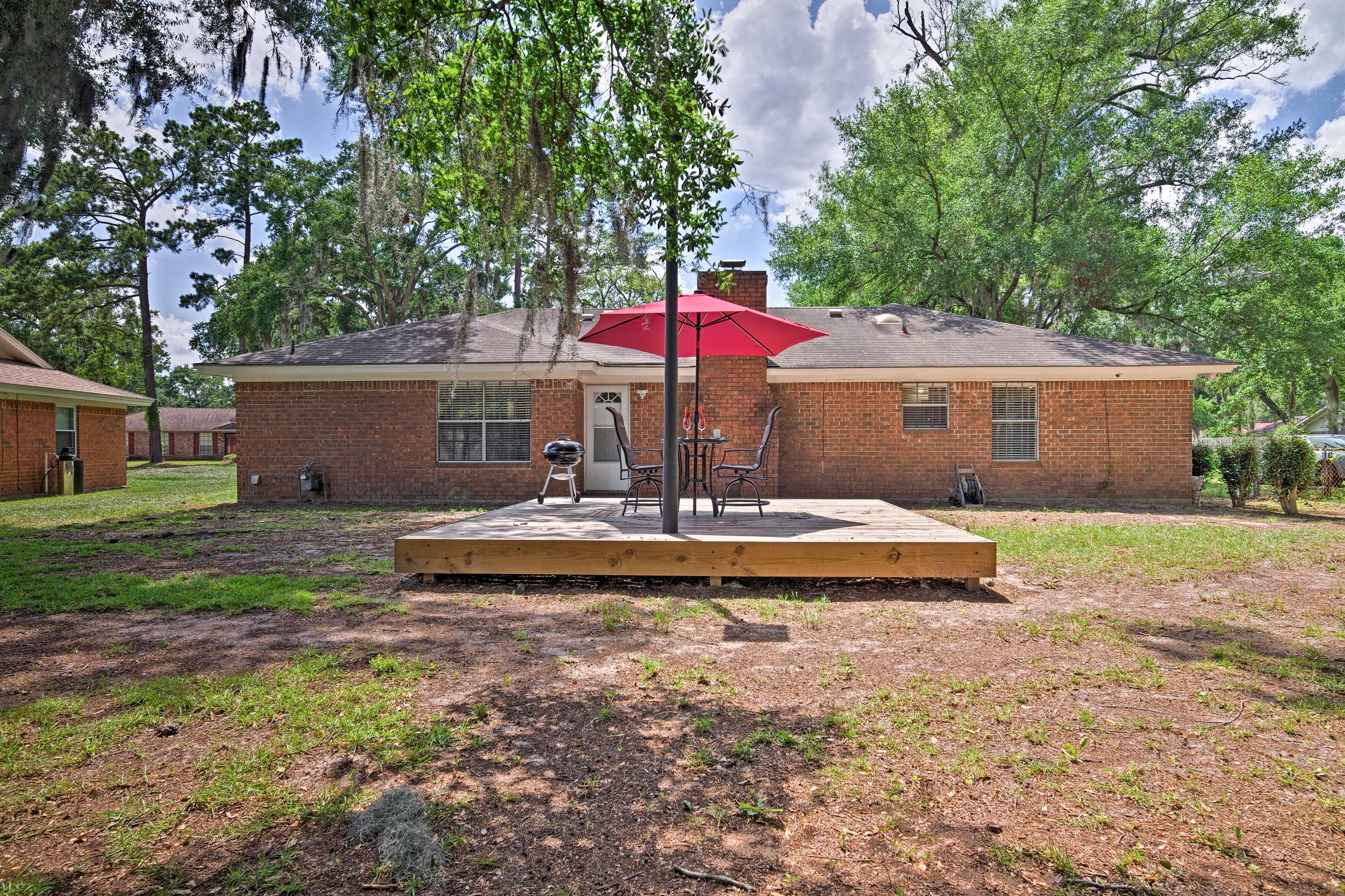The backyard is the perfect place to catch some rays!
