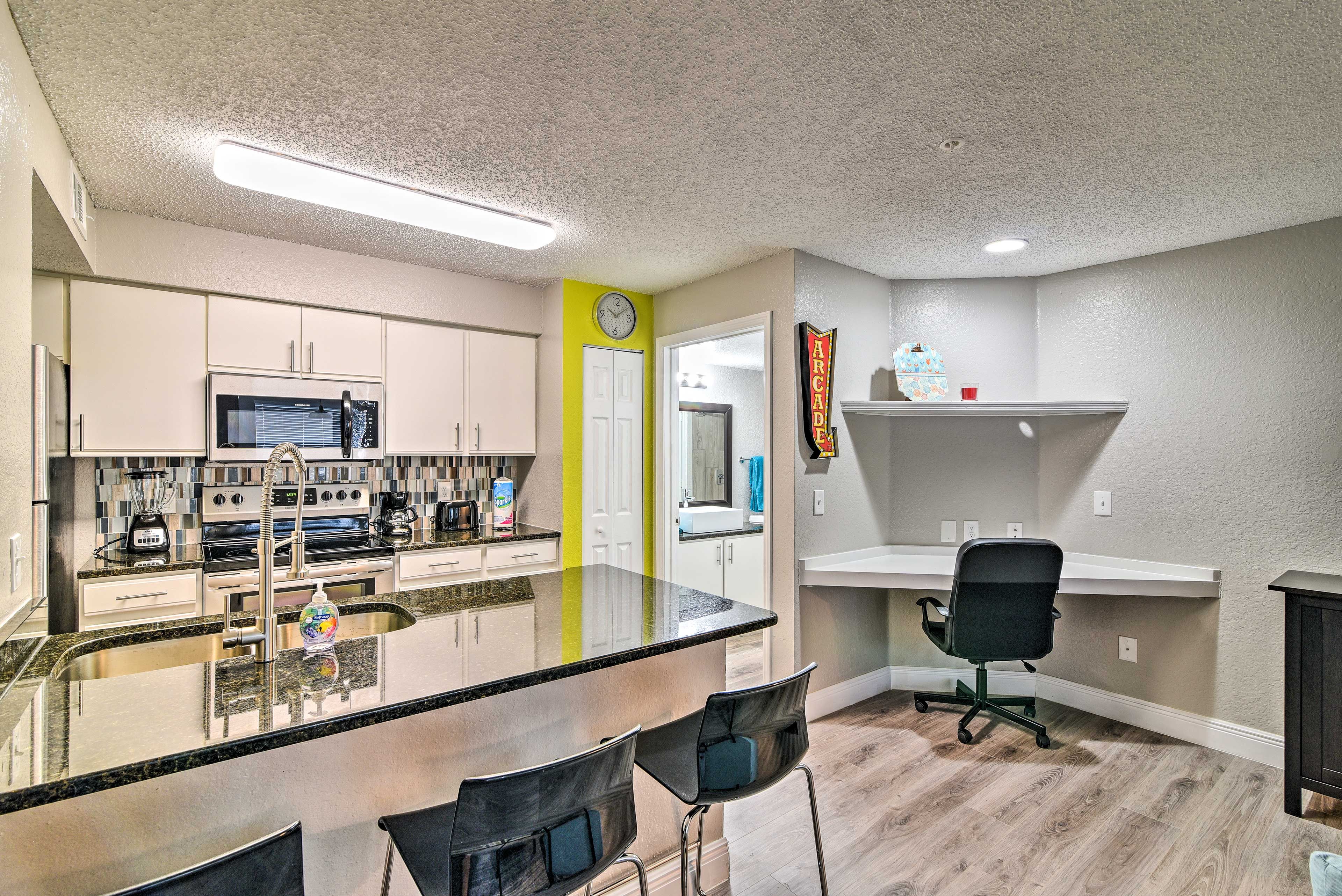 Connect to the wireless internet access and take a seat at the work station.