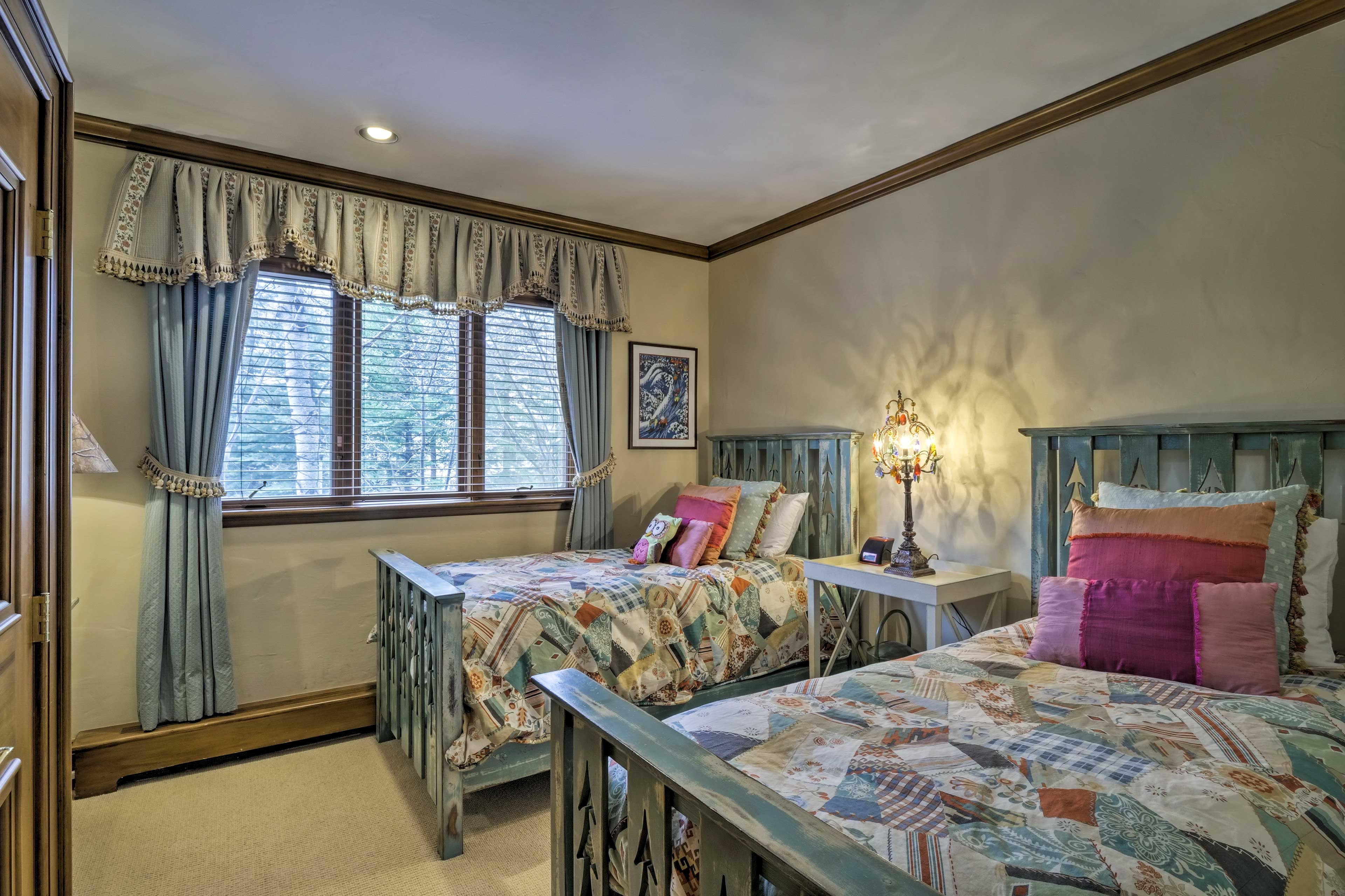 Kids will love sharing this room with 2 twin beds.