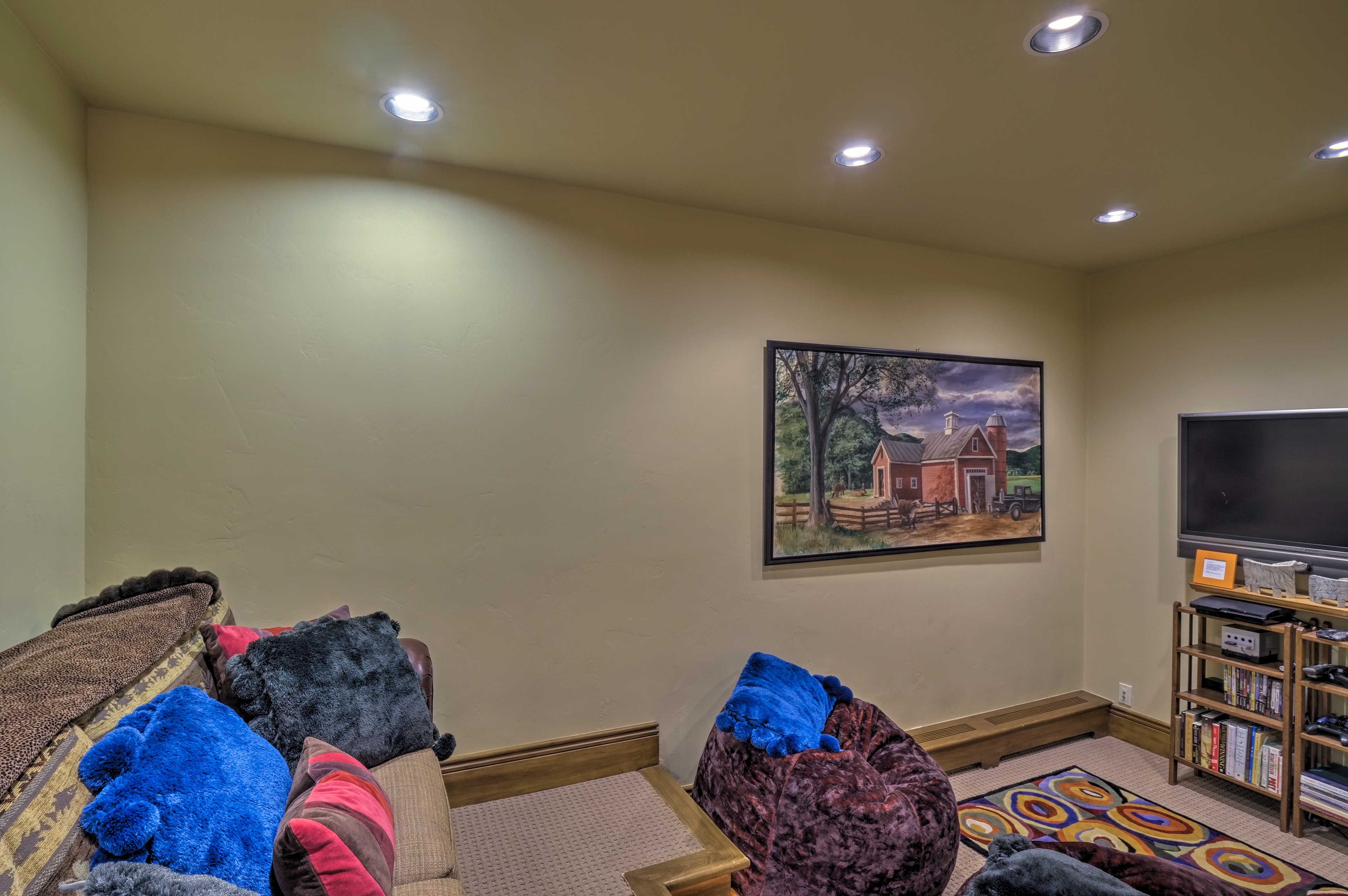 Settle down in this comfy TV room.