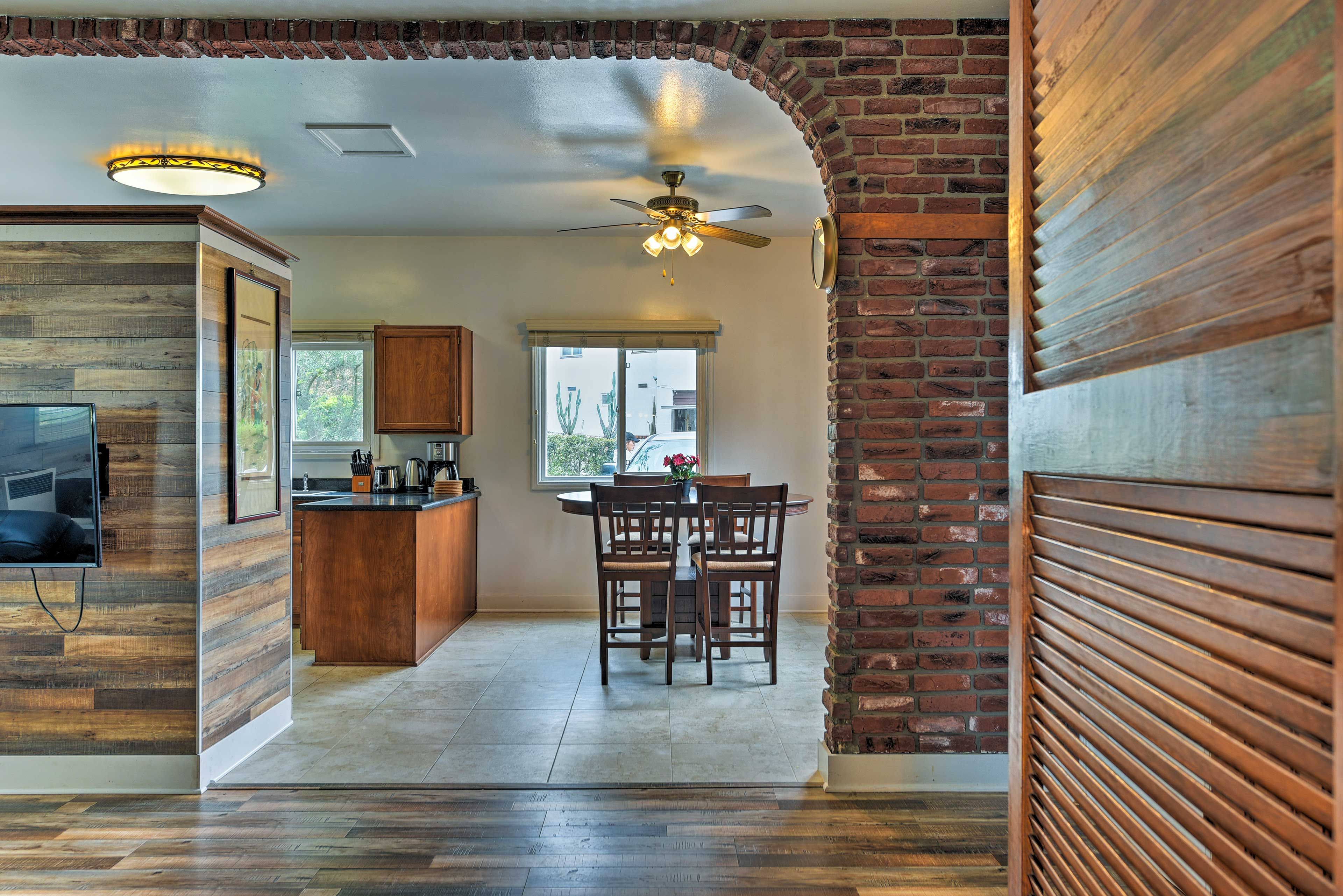 Tasteful accents and wood paneling make the interior unique.