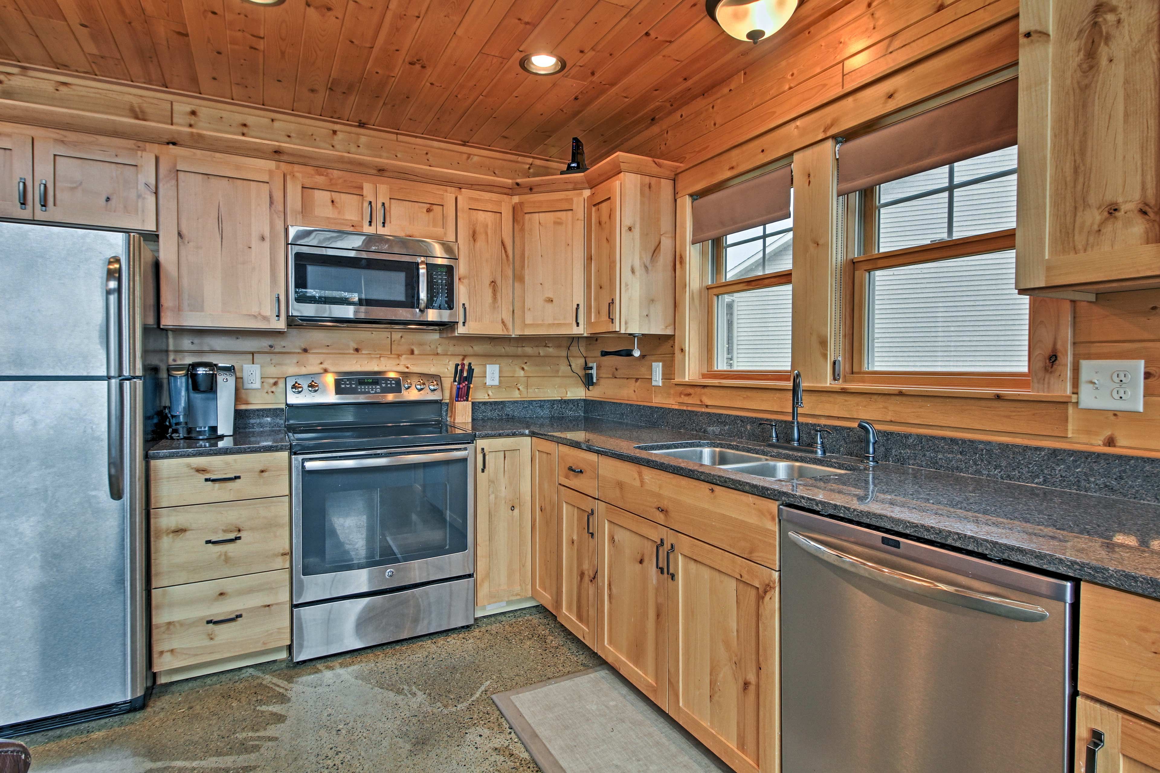 Prepare all of your dishes in the large kitchen.