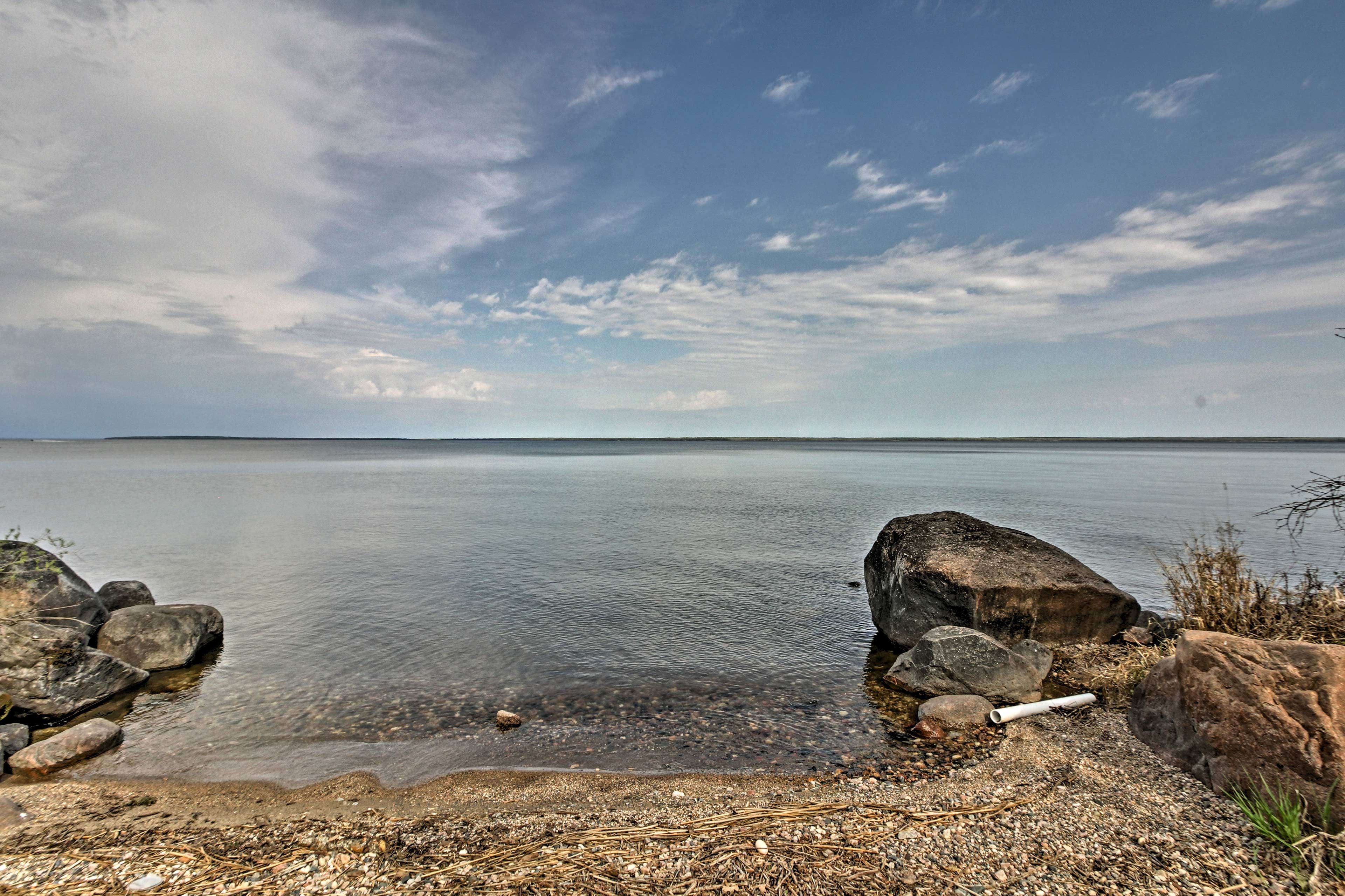 This cabin is located on a quiet part of the lake.