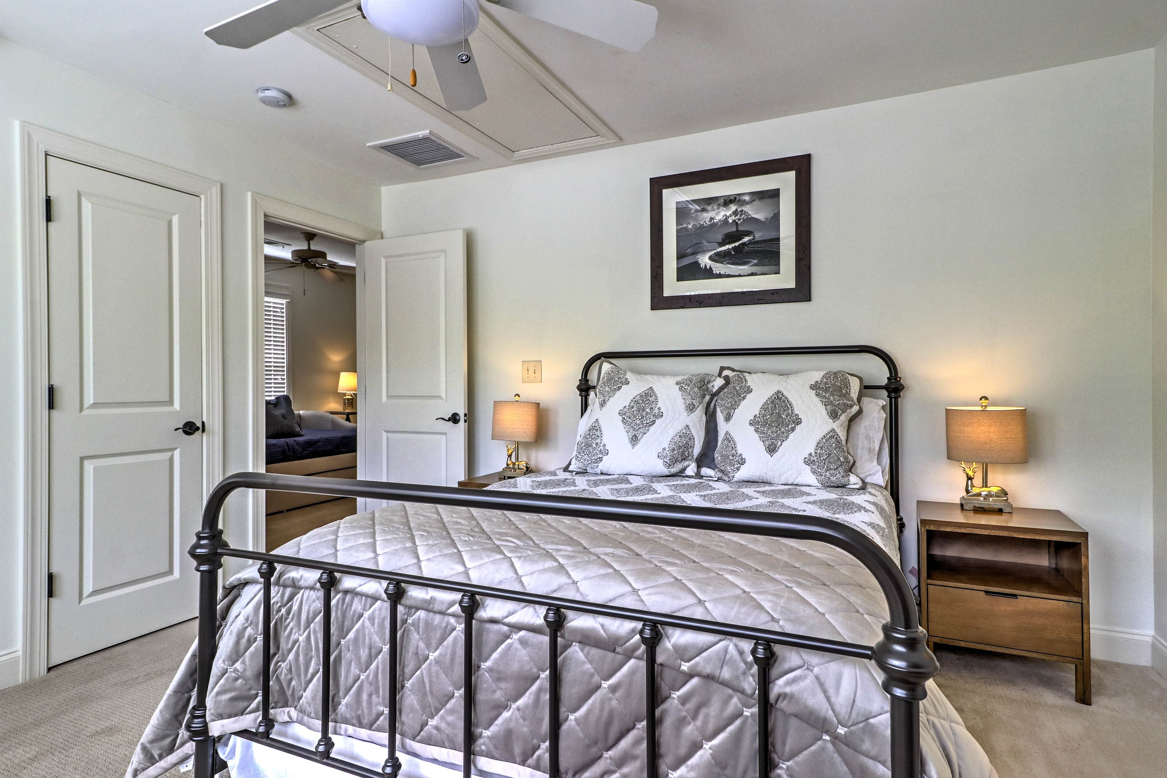 The two upstairs bedrooms are beautifully appointed and tastefully decorated.