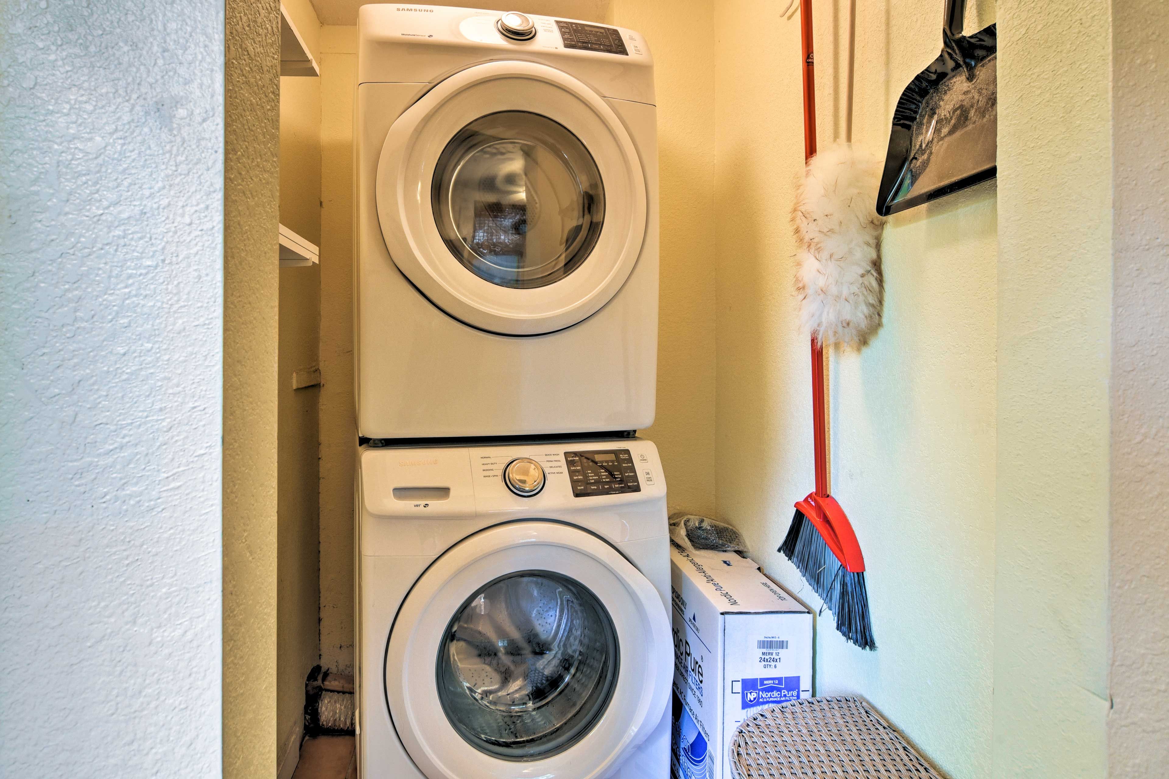 A washer and dryer are thoughtfully provided.