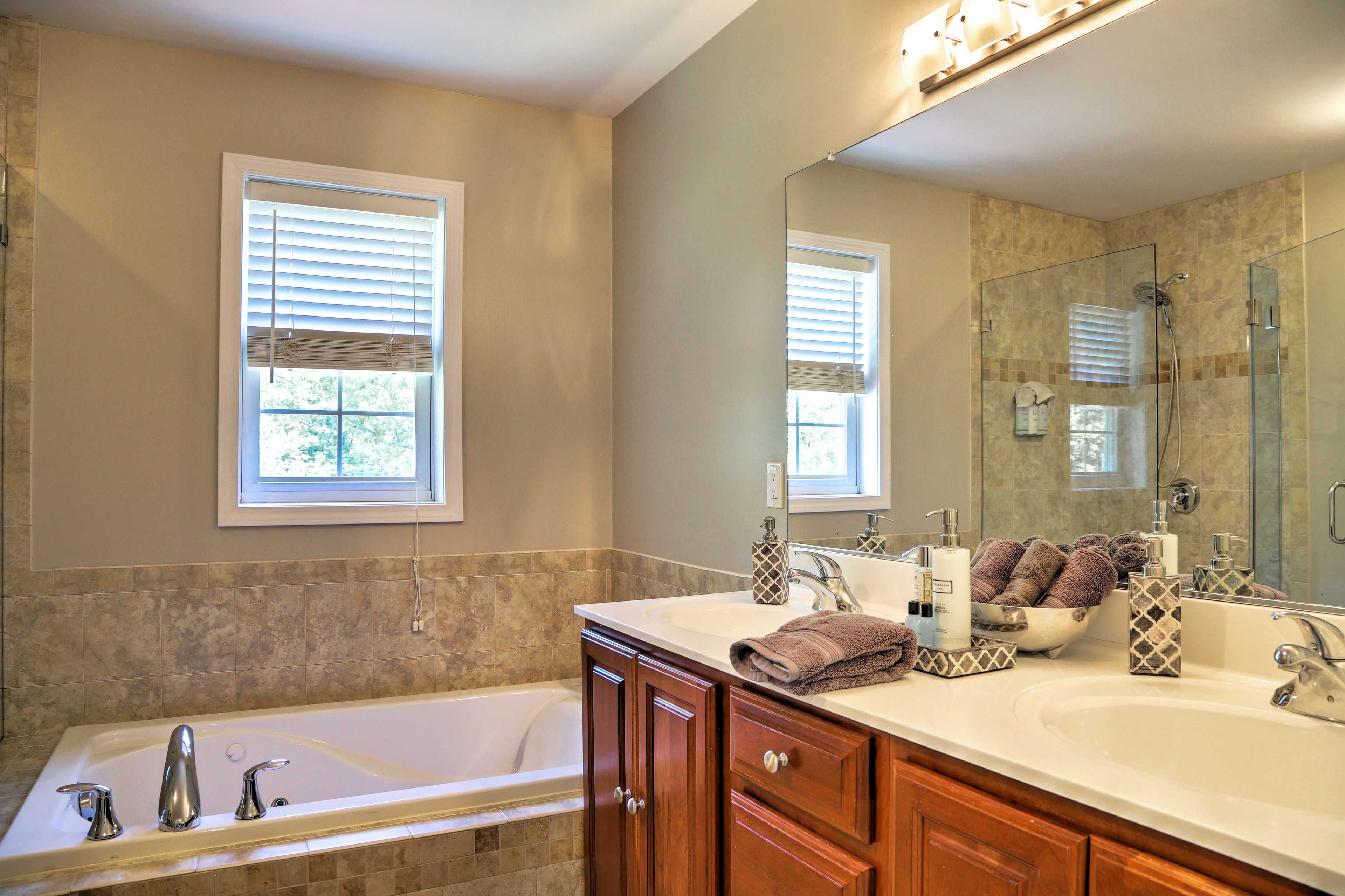 Relax in the tub of the master en-suite bathroom after a day of hiking.