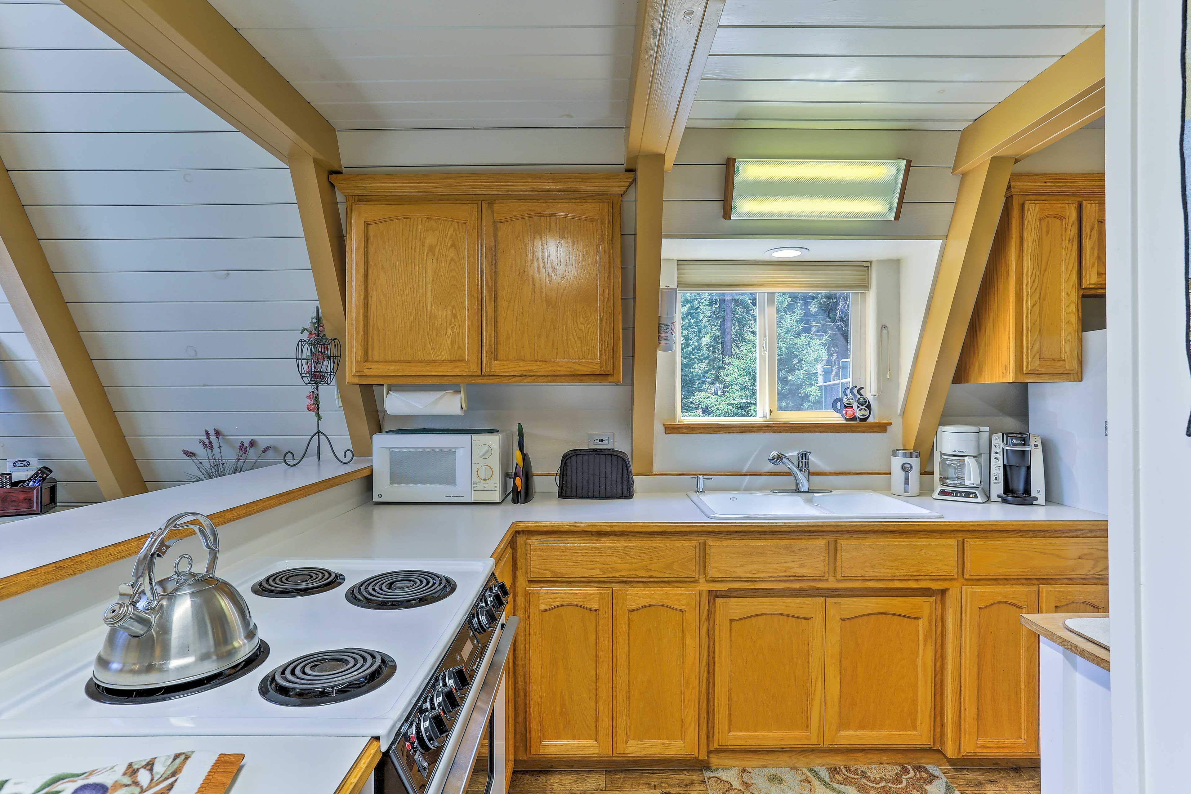 This well-equipped kitchen flows into the living space.