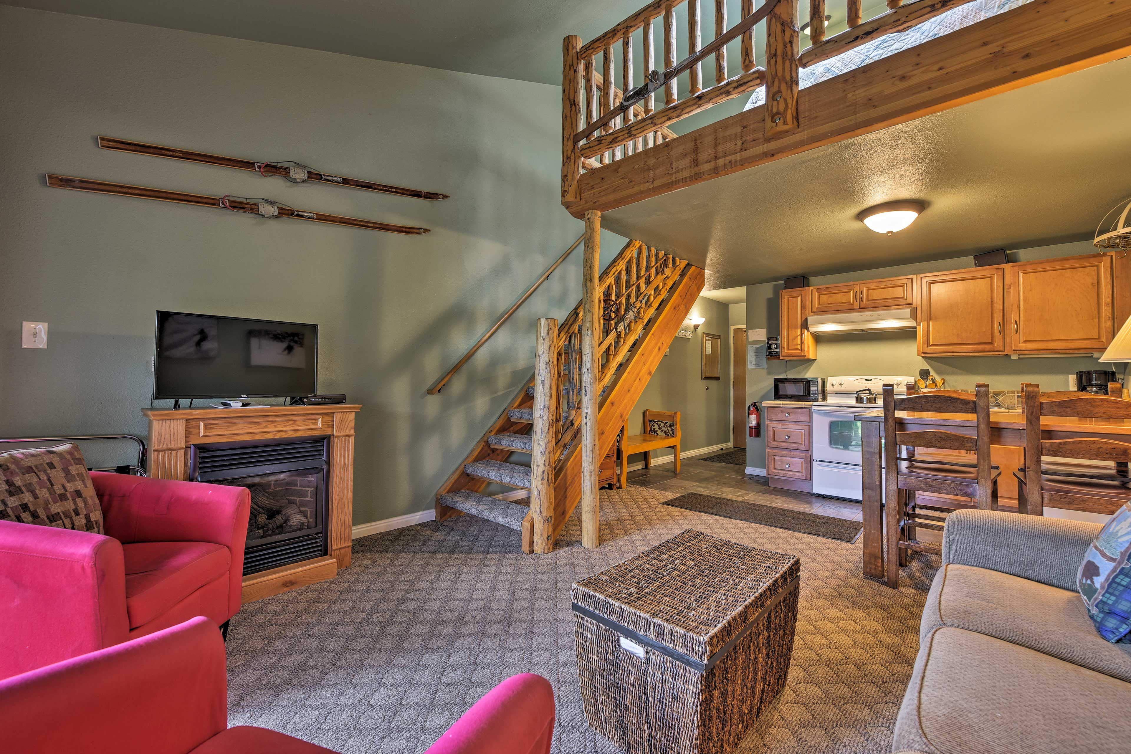 Vintage ski memorabilia brings the spirit of Park City to the living area.