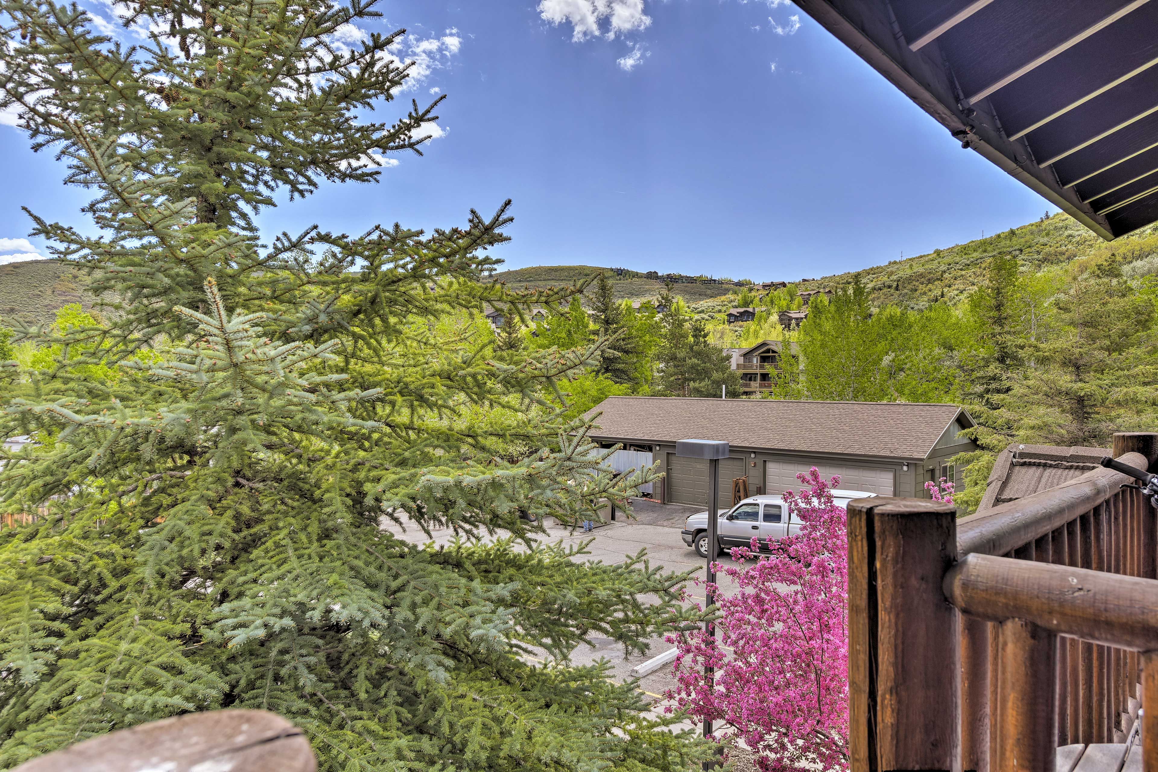 Look out to views of the well-maintained Prospector Square community.