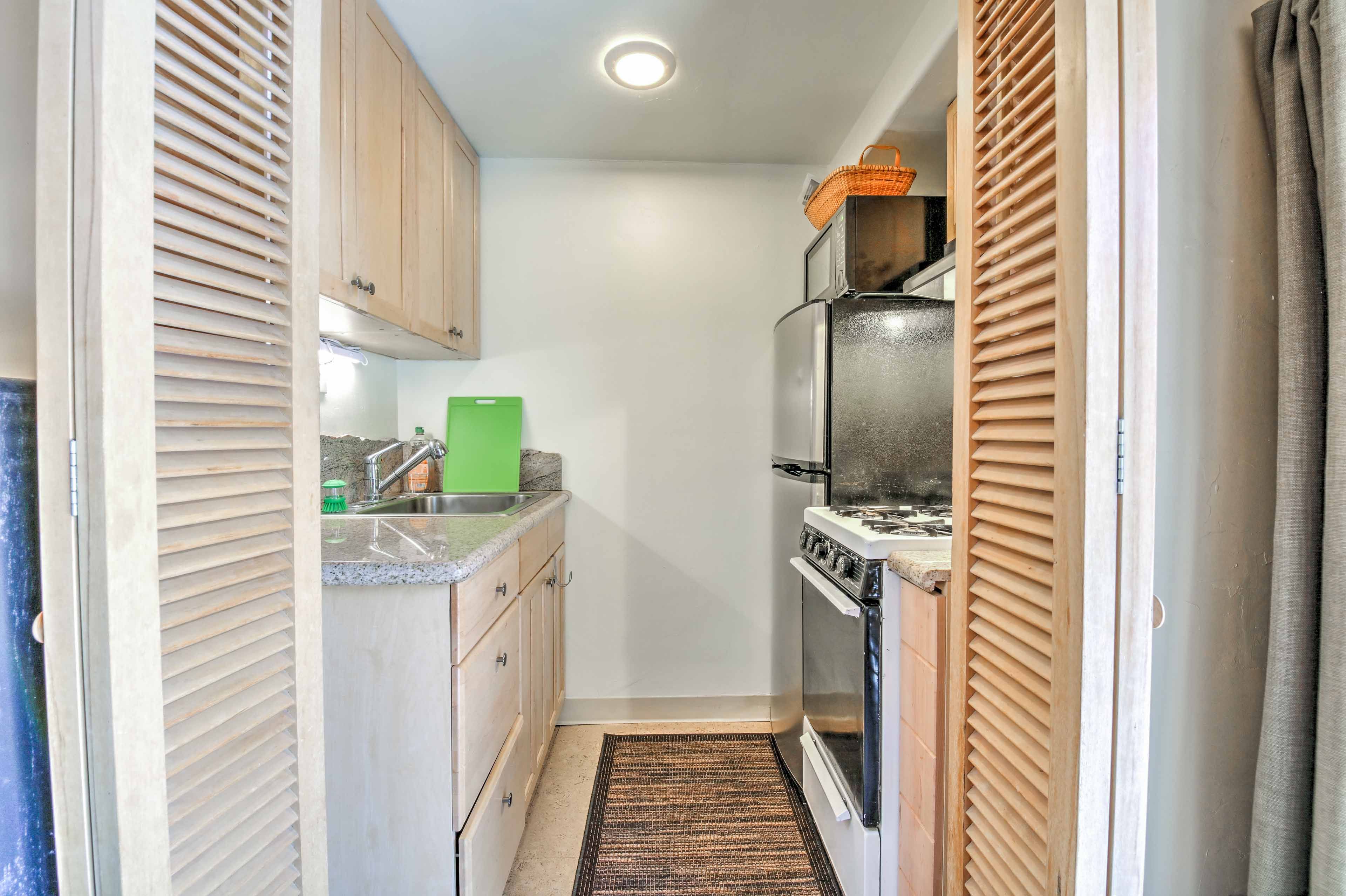 You'll have cooking essentials such as a stove, oven, & microwave.
