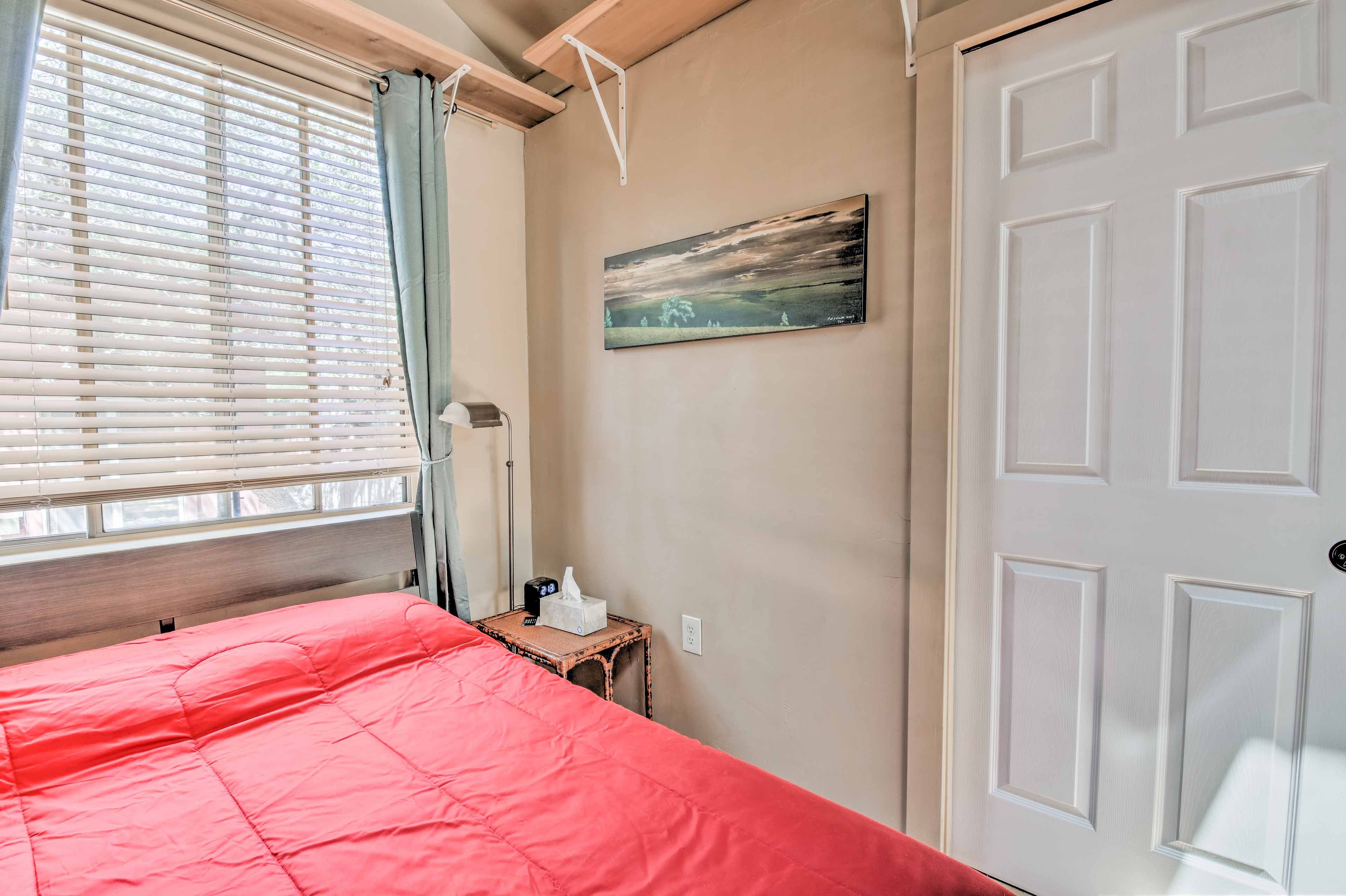 Cozy up in the full-sized bed for a sound night's sleep.
