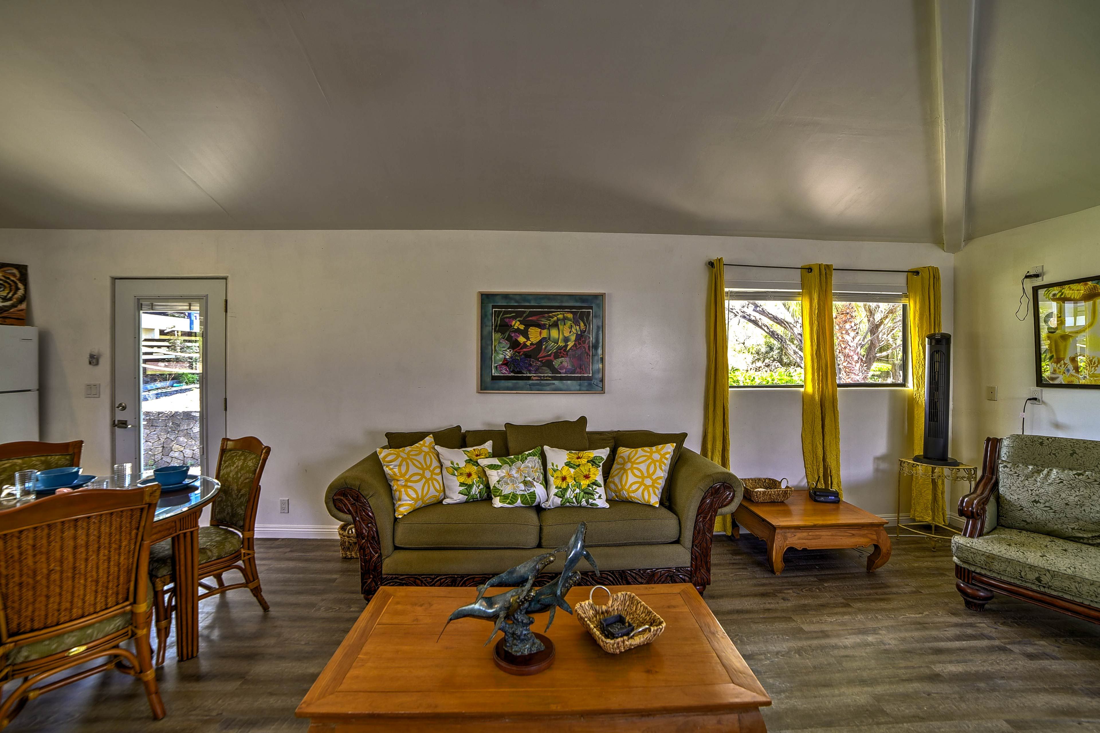 Relax on the comfortable living room sofa.