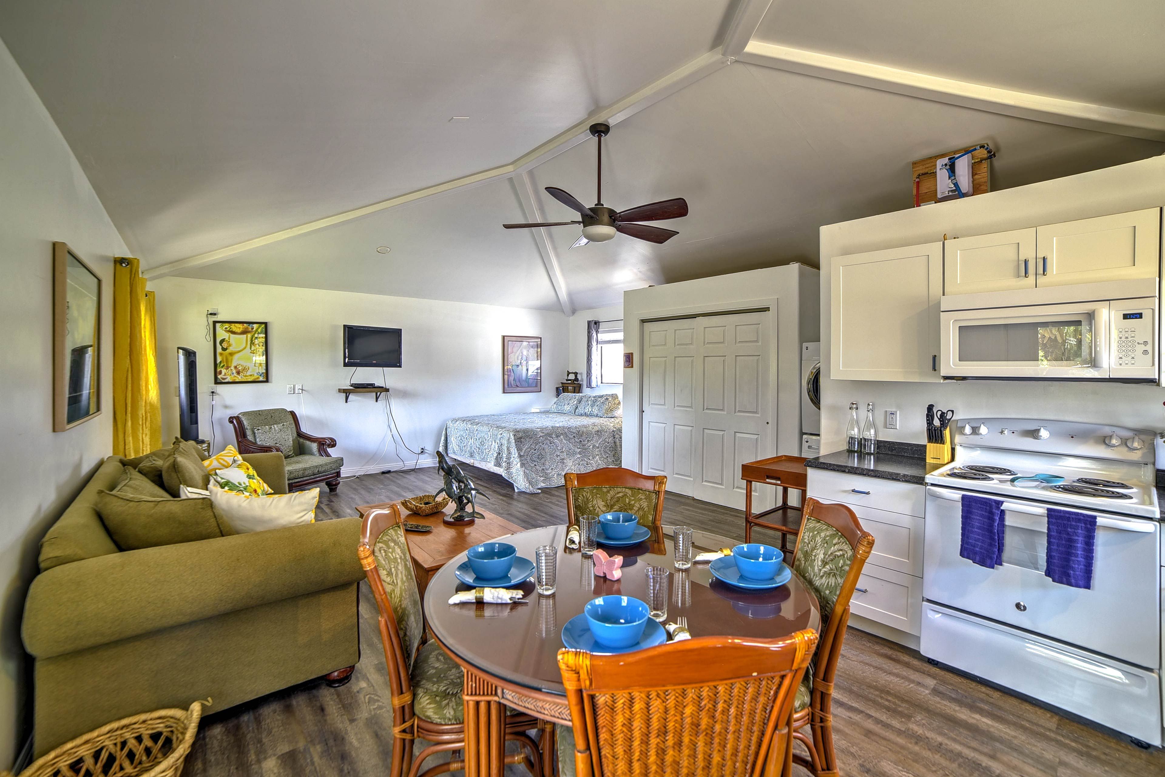 Enjoy a formal meal at the 4-person dining table.