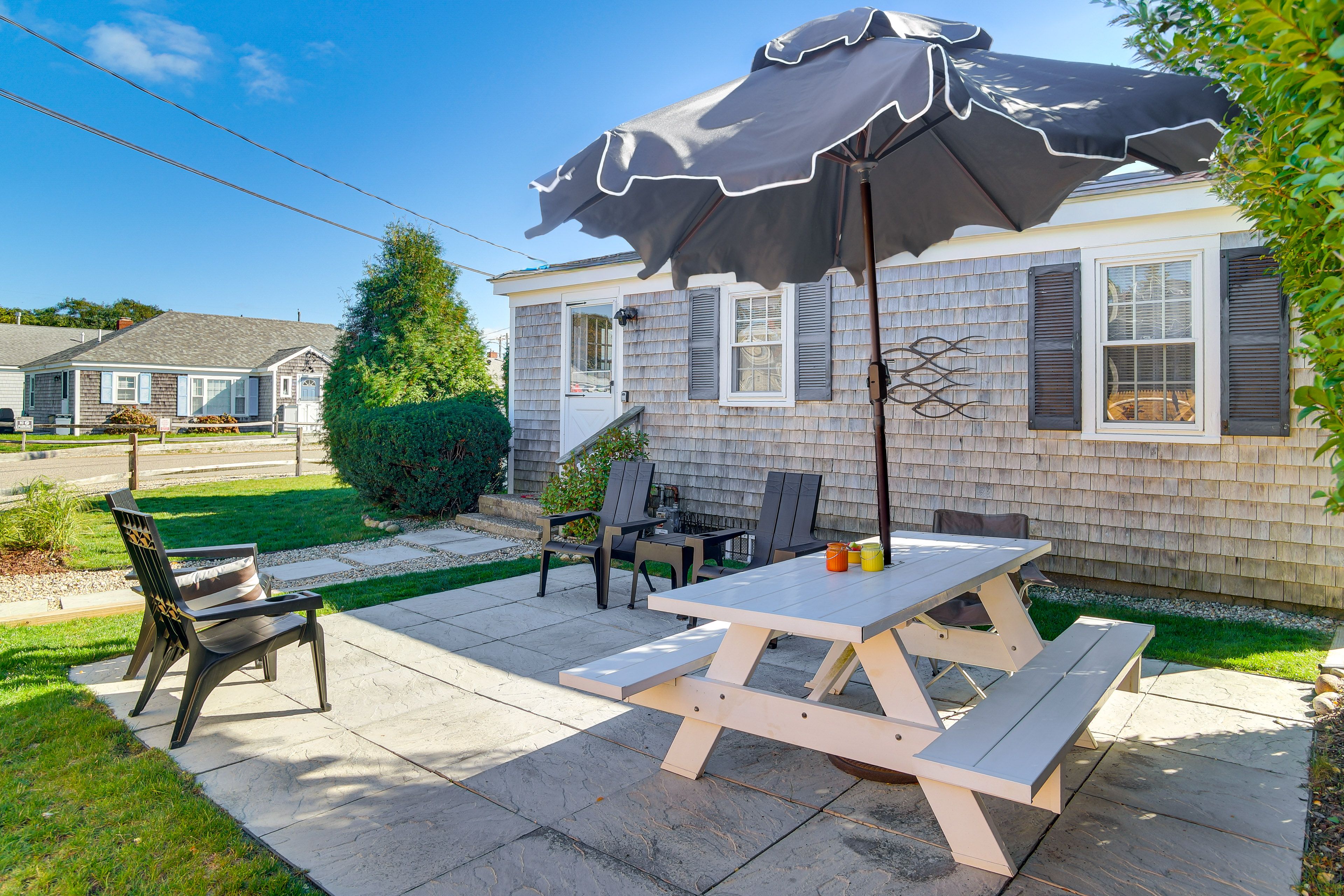 Exterior | Furnished Patio | Picnic Table & Seating