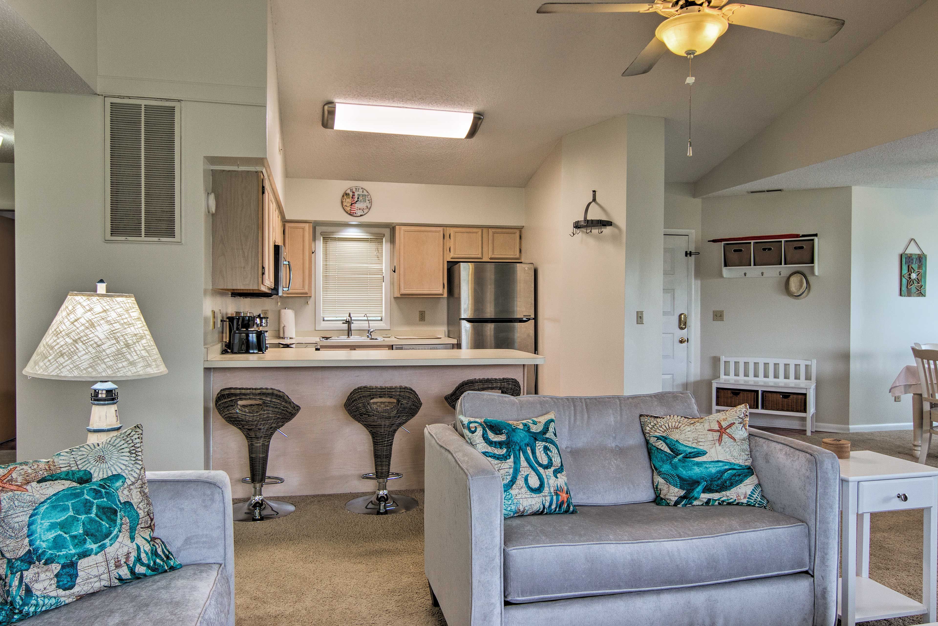 The open floor plan interior seamlessly connects the living spaces together.