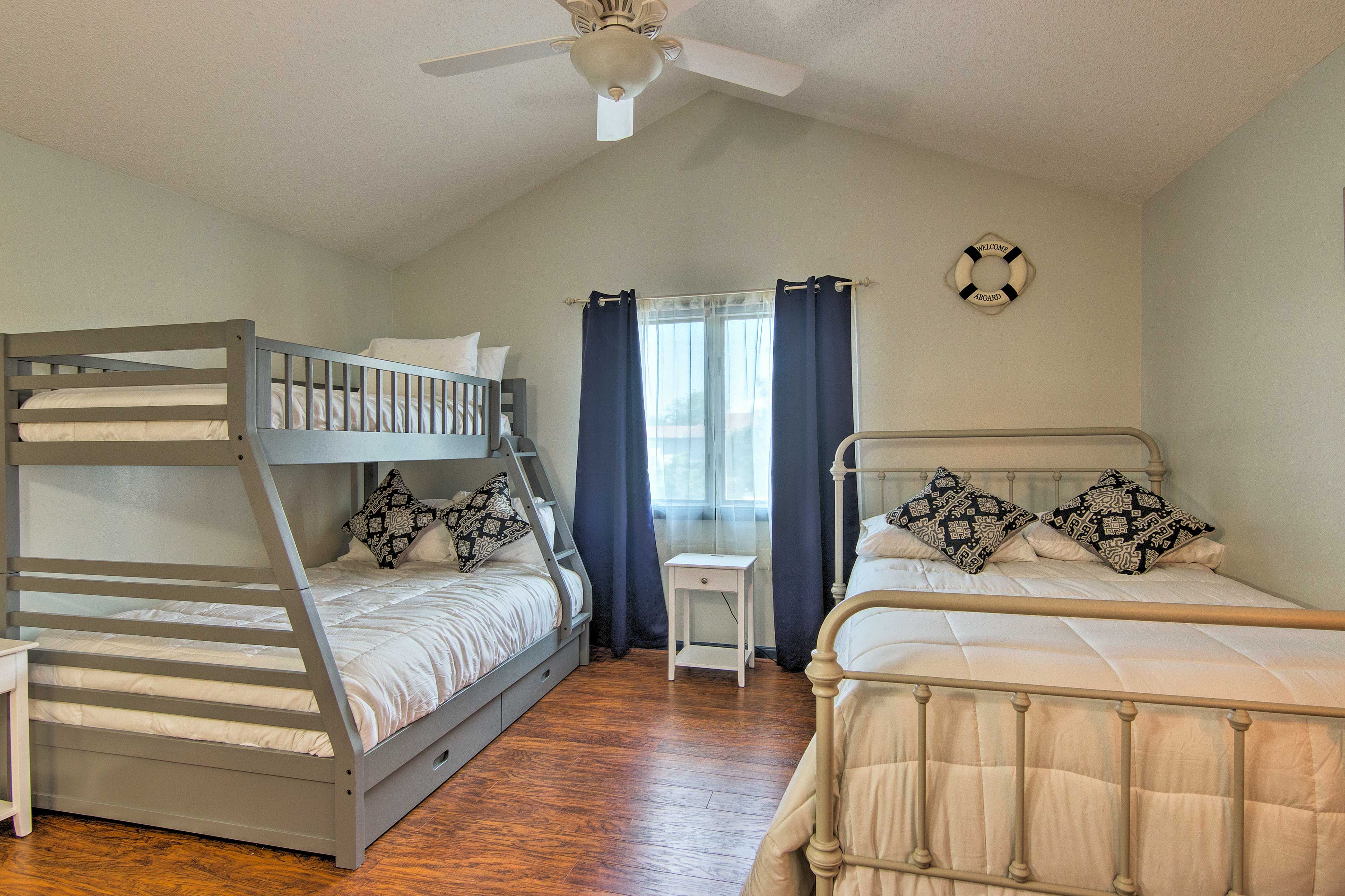 Soft bedding pairs perfectly with oceanic decor to create a peaceful space.