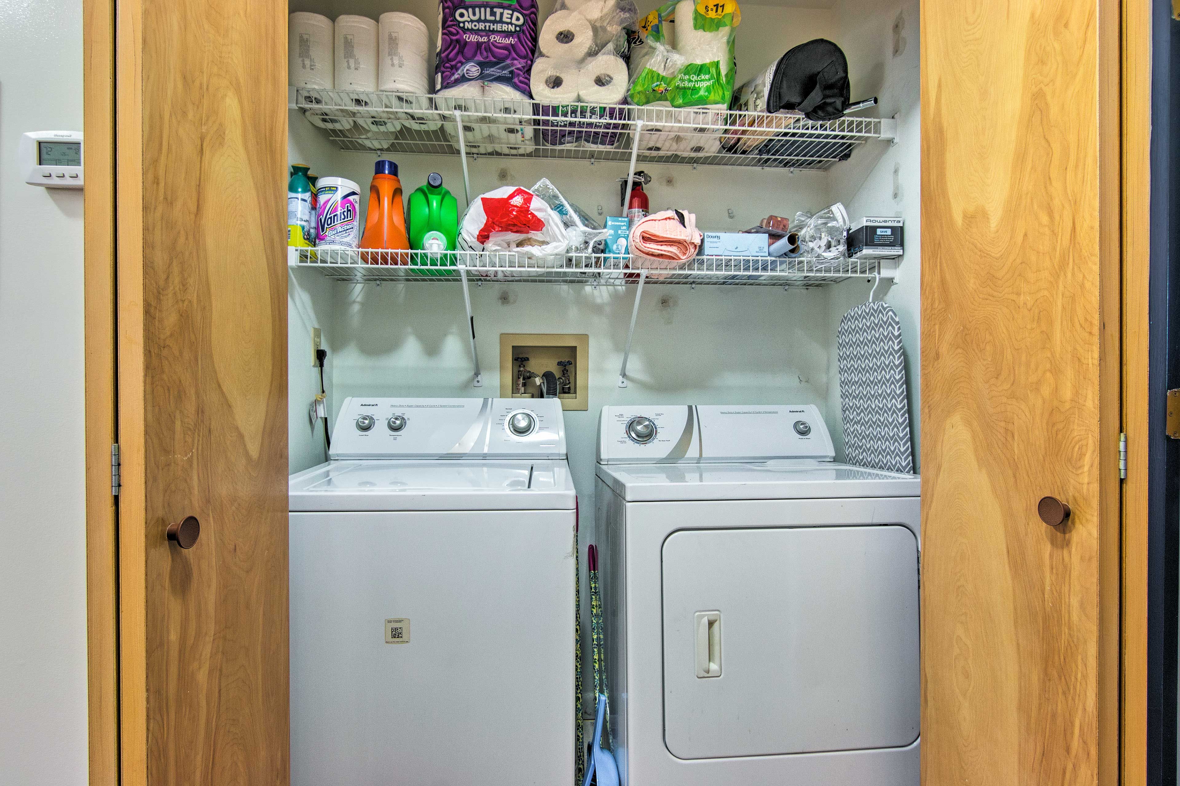 Keep your beachwear sand- and salt-free with the in-unit washer and dryer.