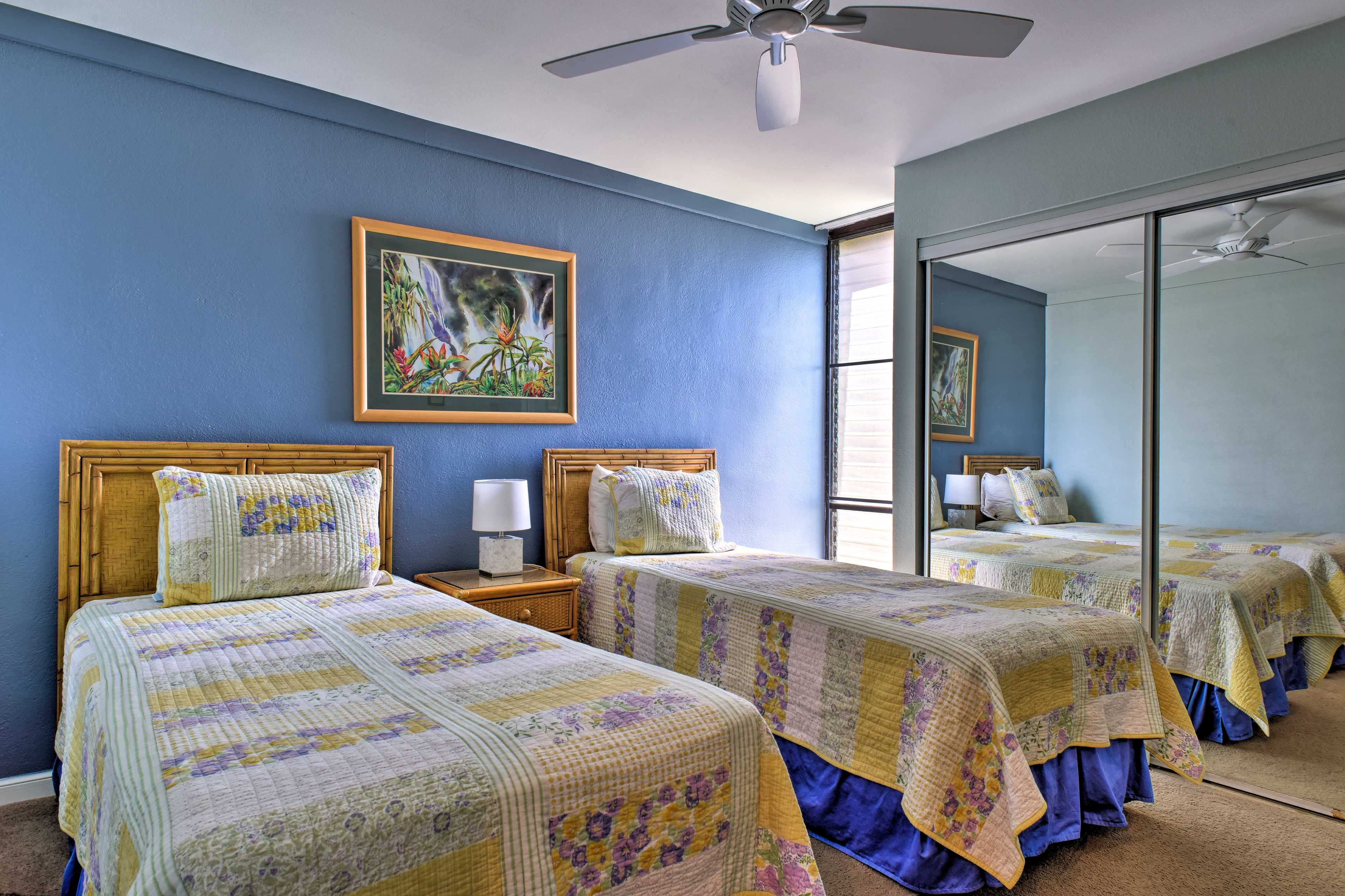 Each room offers ample closet space.